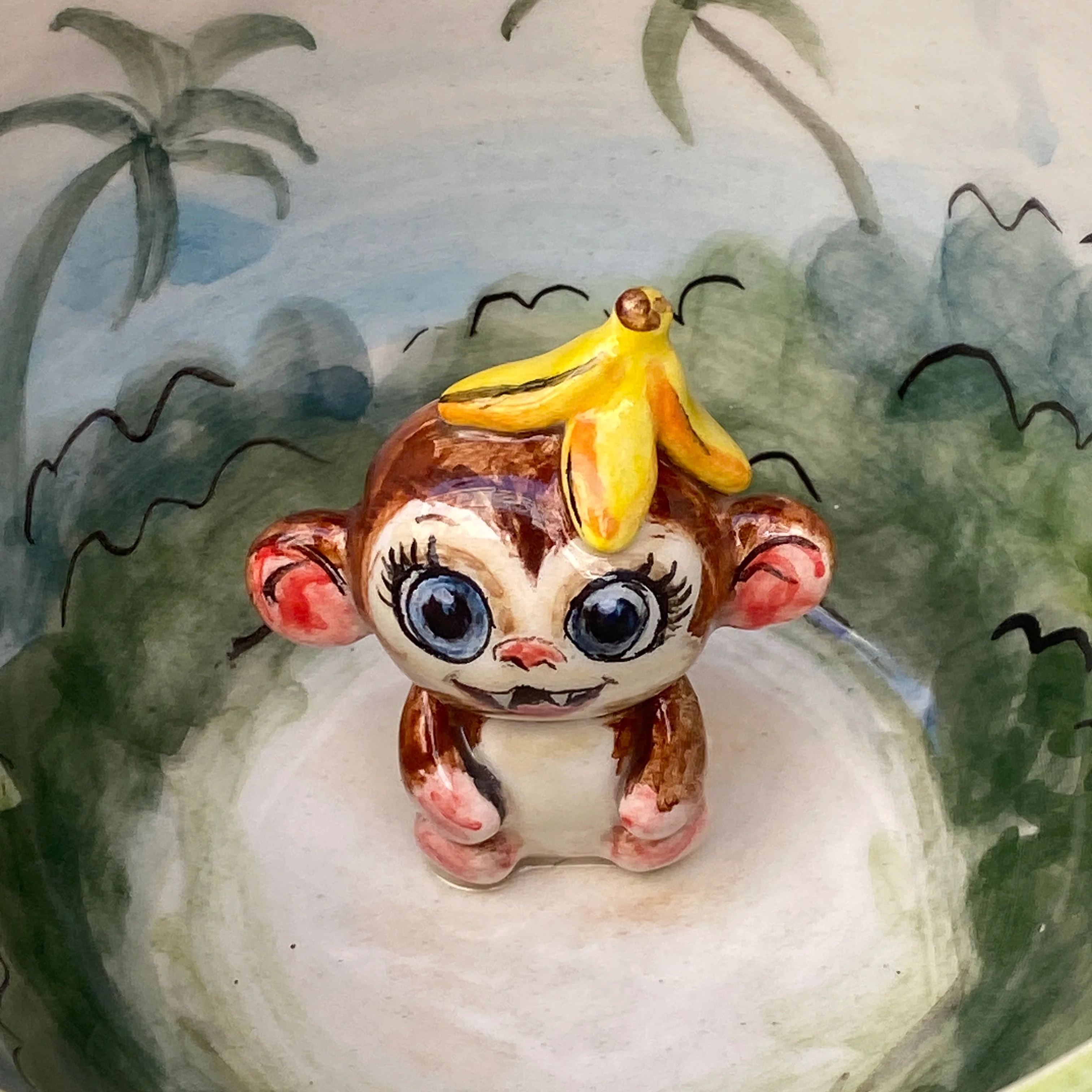 Banana Monkey Jungle Figurine Sculpted Cup