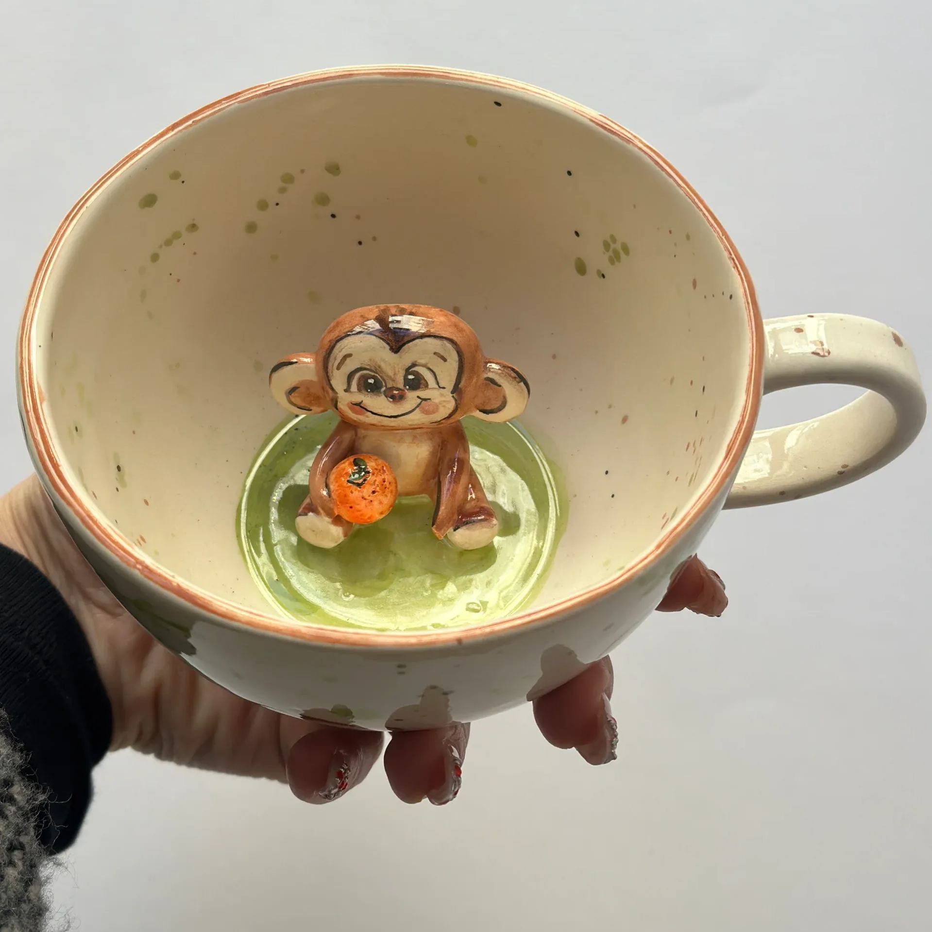 Handmade Natural Ceramic Monkey Mug For Coffee