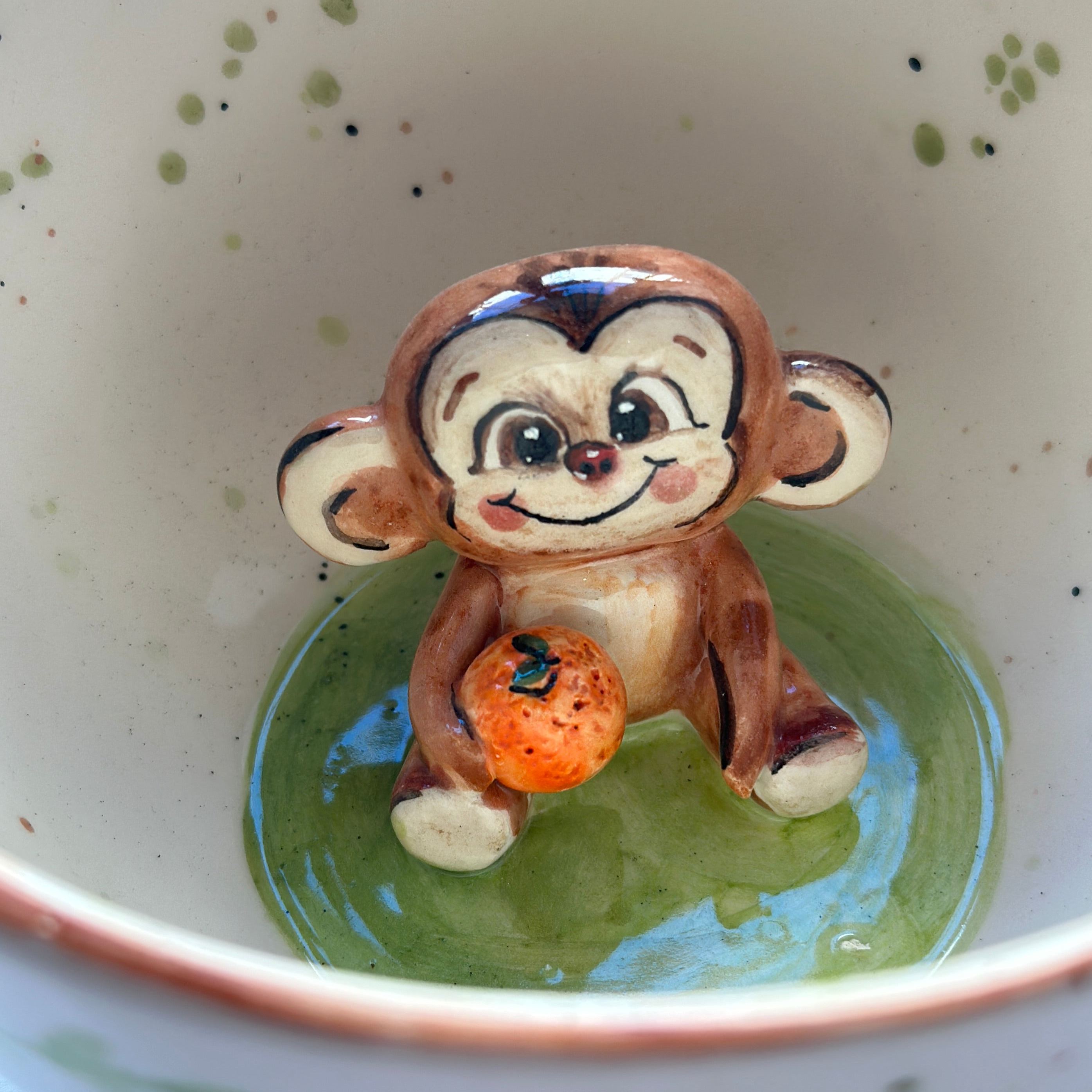 Monkey Holding Fruit Sculpted Glossy Cup