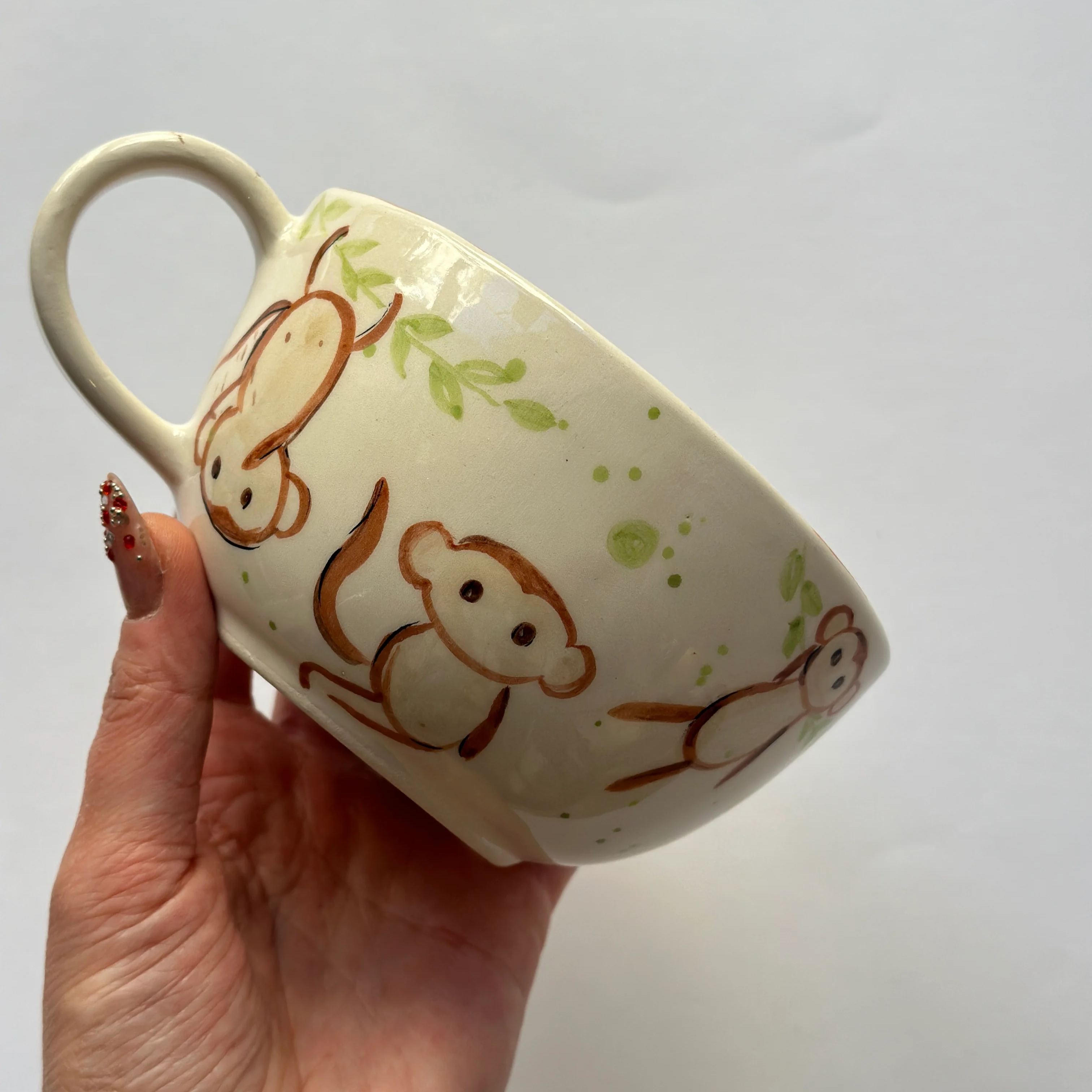 Monkey Holding Fruit Sculpted Glossy Cup