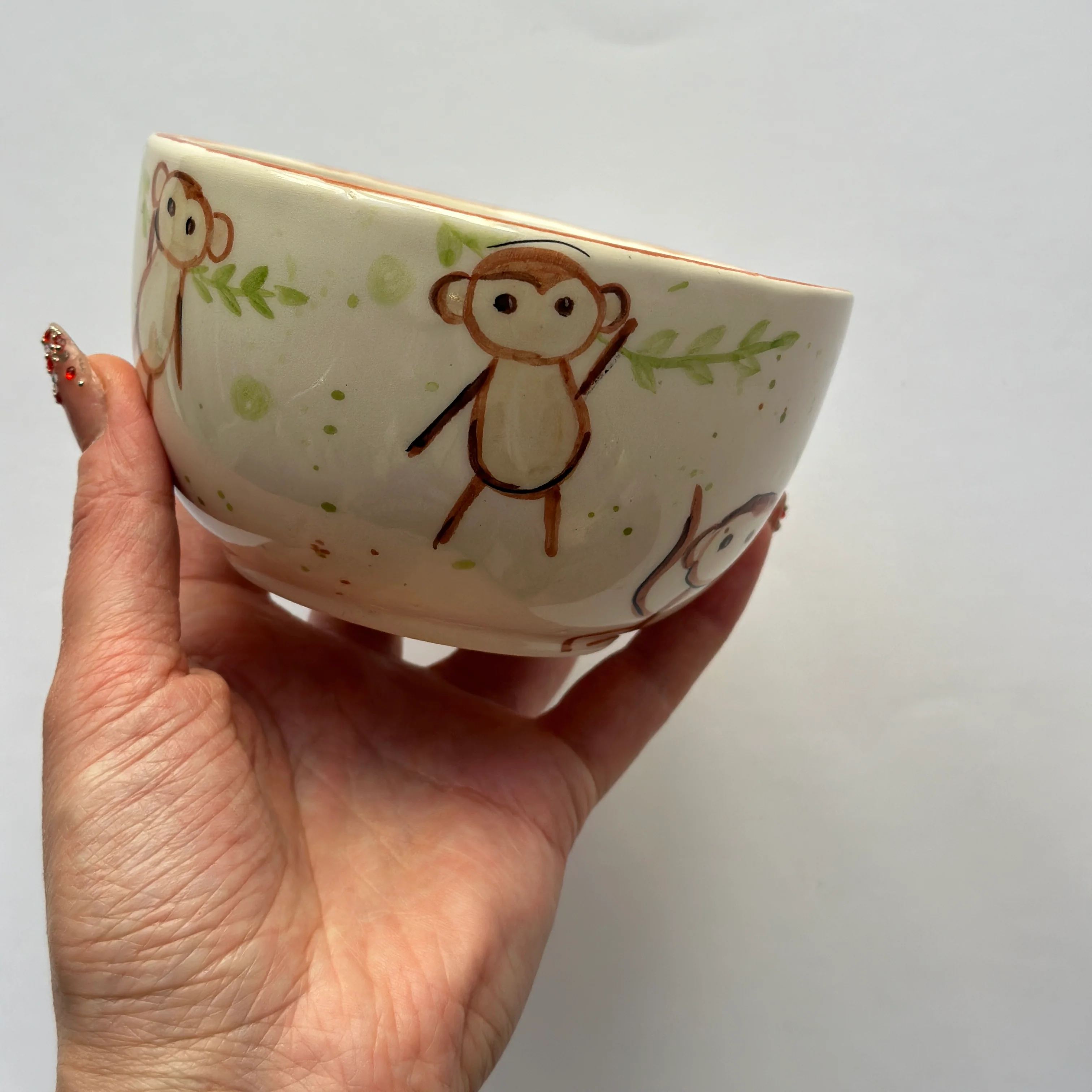 Monkey Holding Fruit Sculpted Glossy Cup