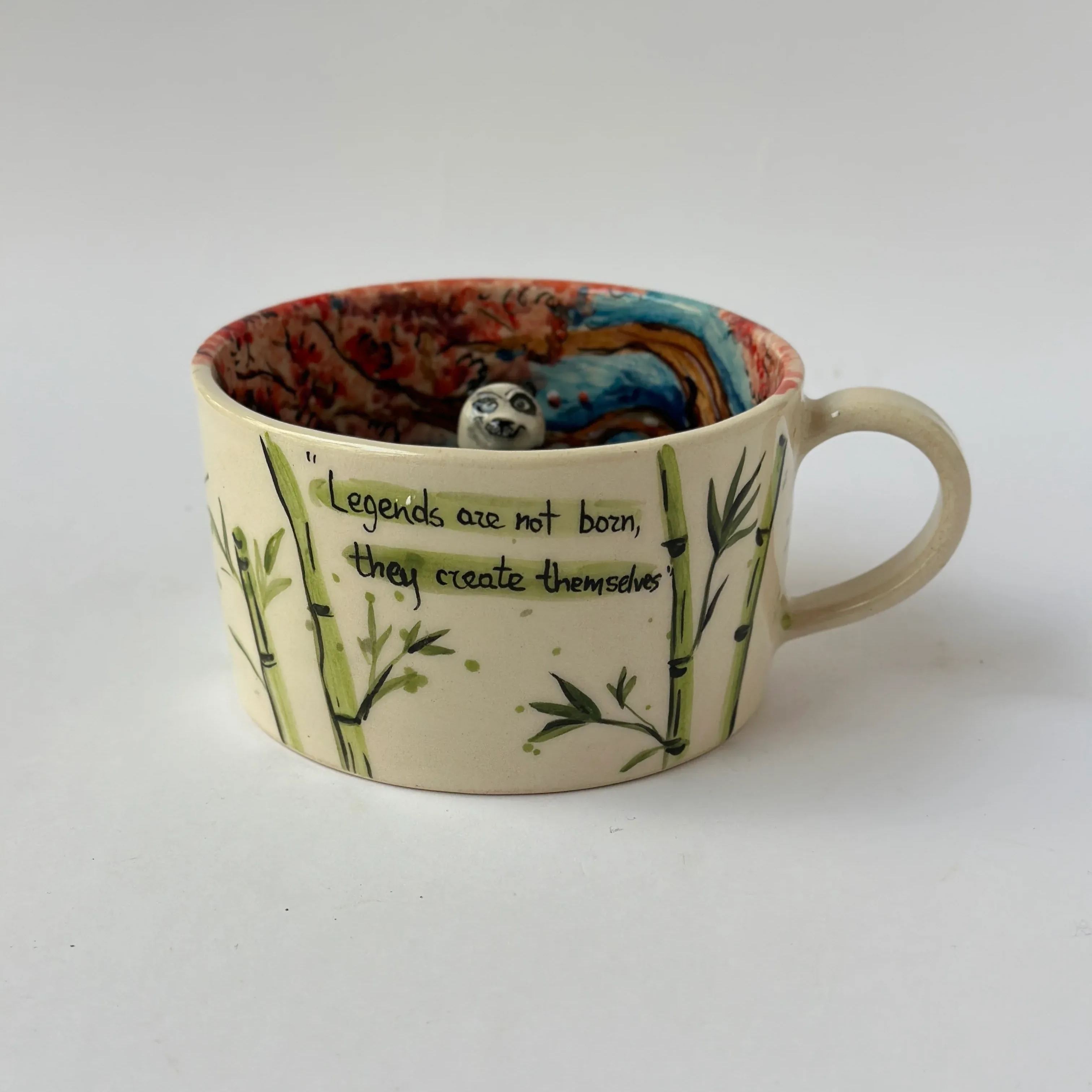 Panda Figurine Sculpted Quote Beverage Cup