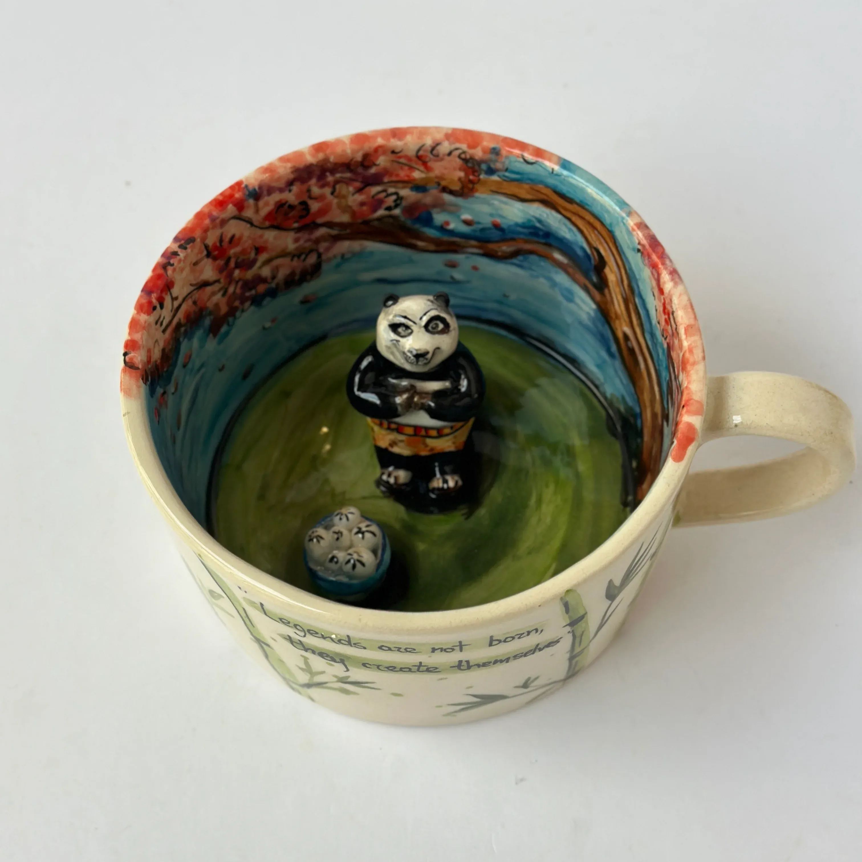 Panda Figurine Sculpted Quote Beverage Cup