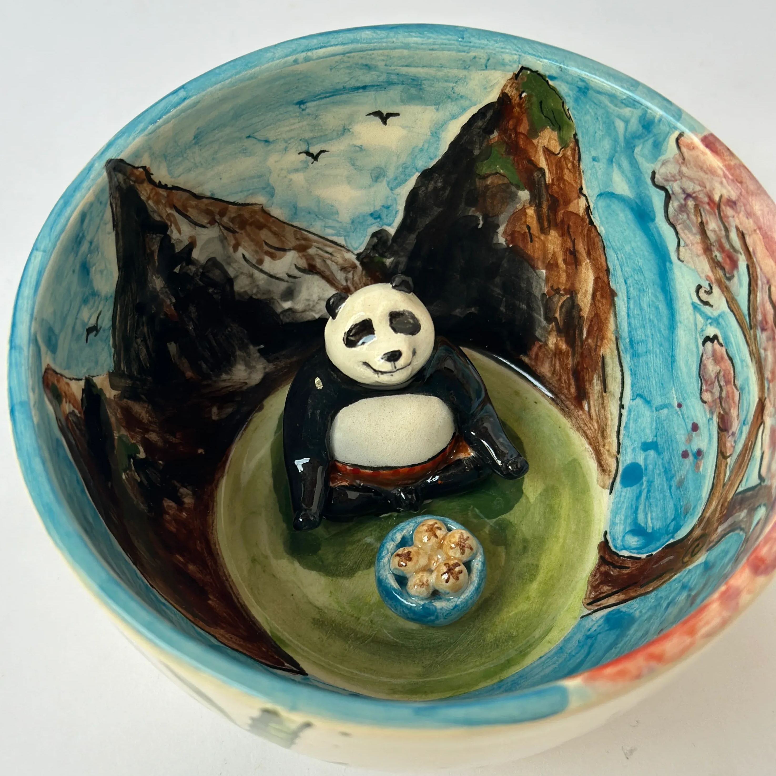 Panda Mountain Scene Sculpted Stone Cup