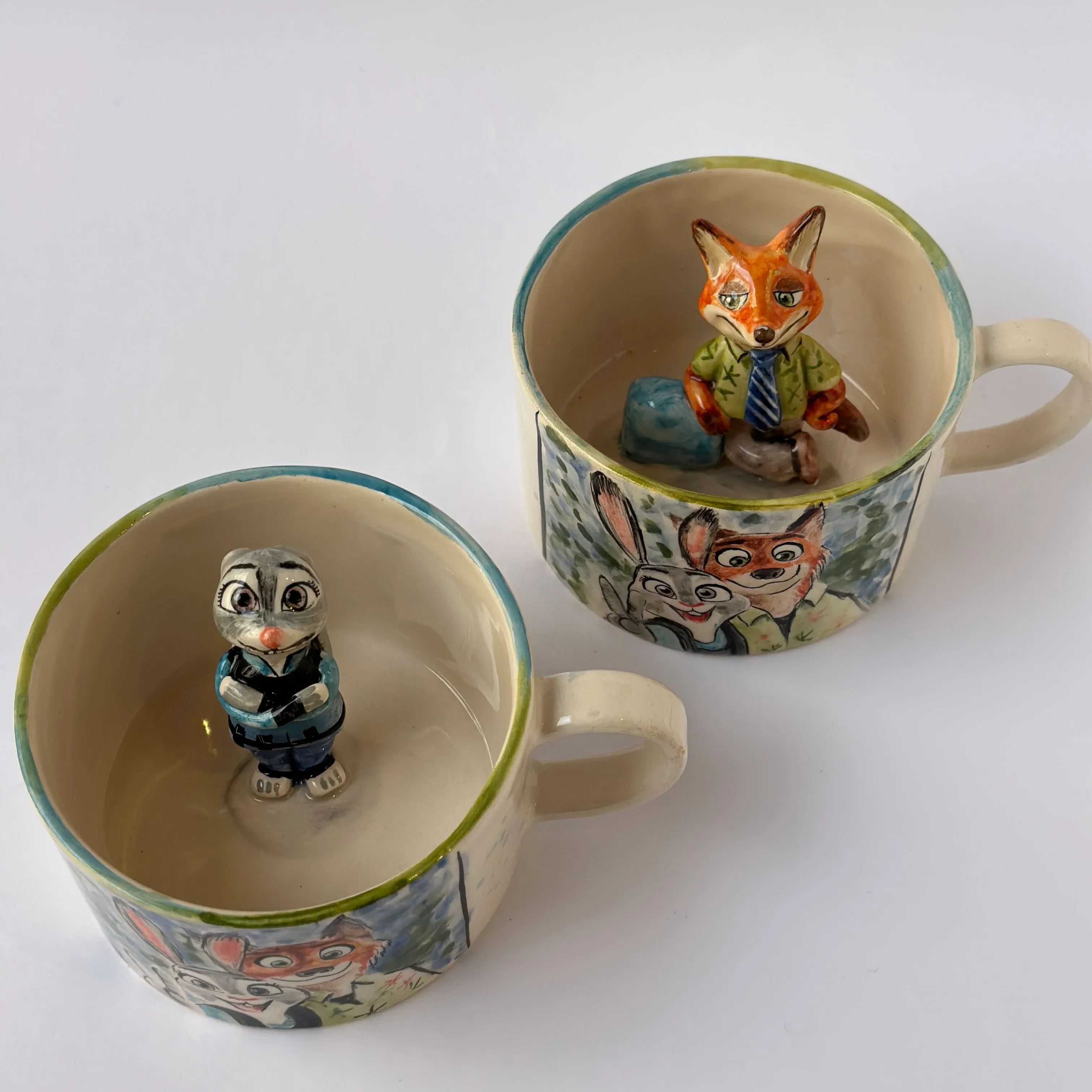 Handmade Ceramic Fox And Rabbit Coffee Mugs