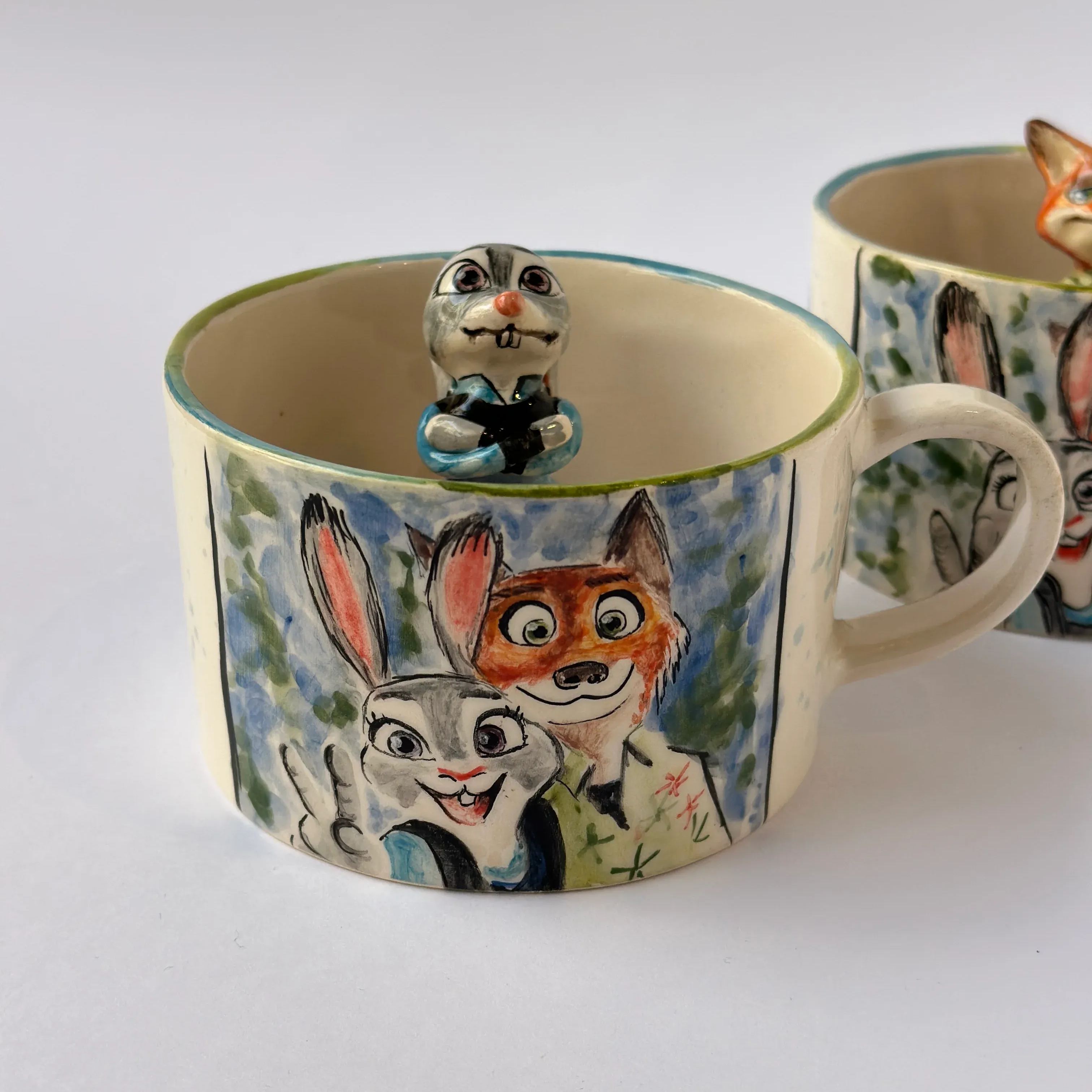 Handmade Ceramic Fox And Rabbit Coffee Mugs