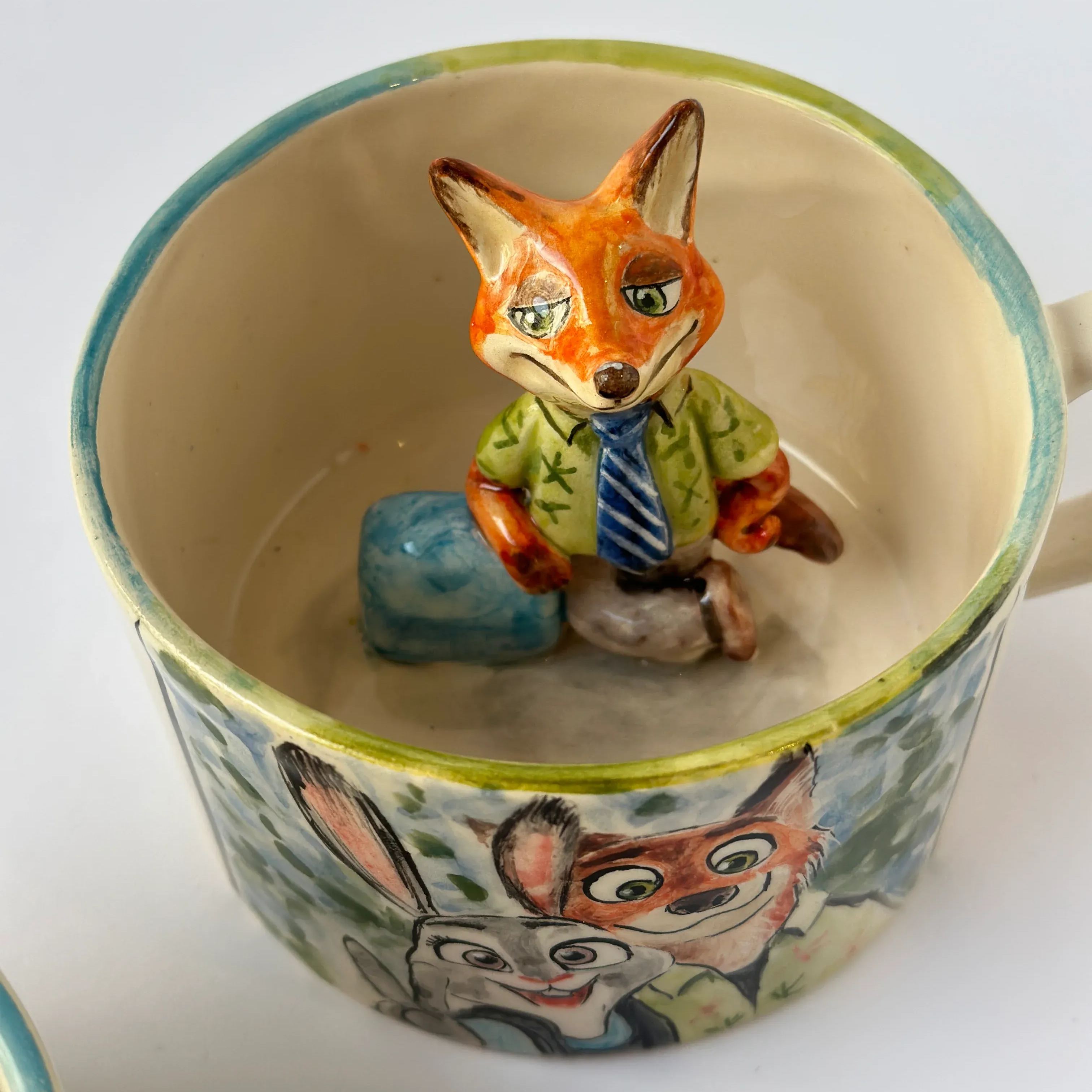 Handmade Ceramic Fox And Rabbit Coffee Mugs