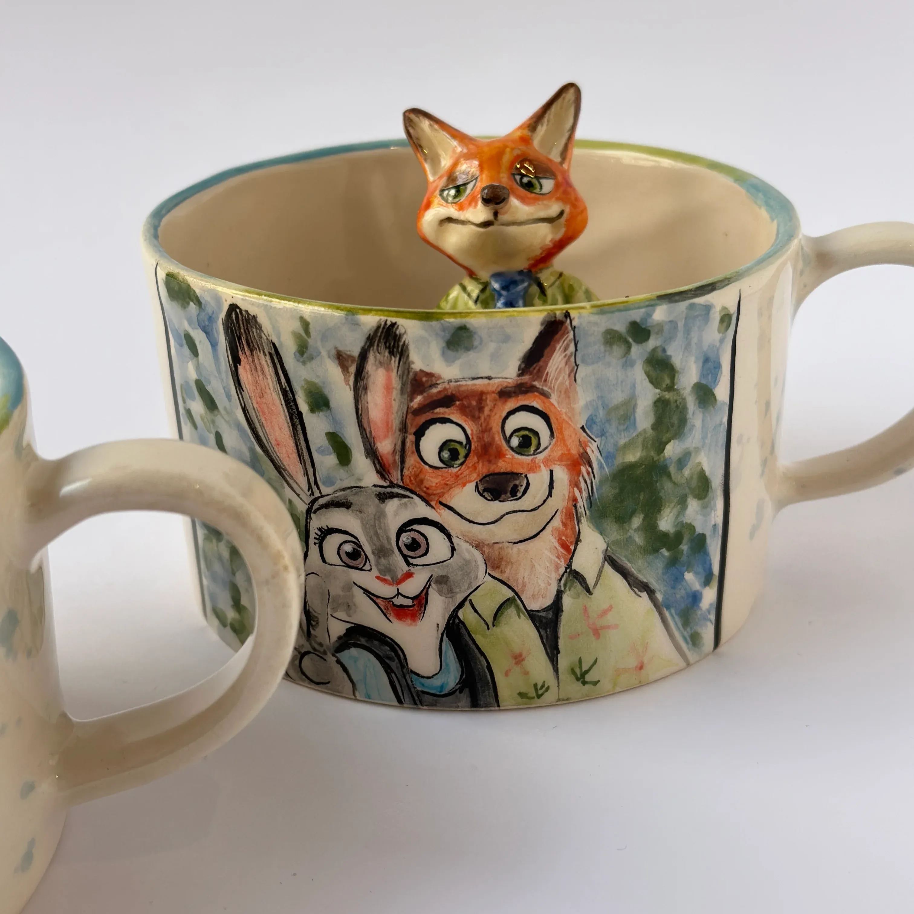 Handmade Ceramic Fox And Rabbit Coffee Mugs