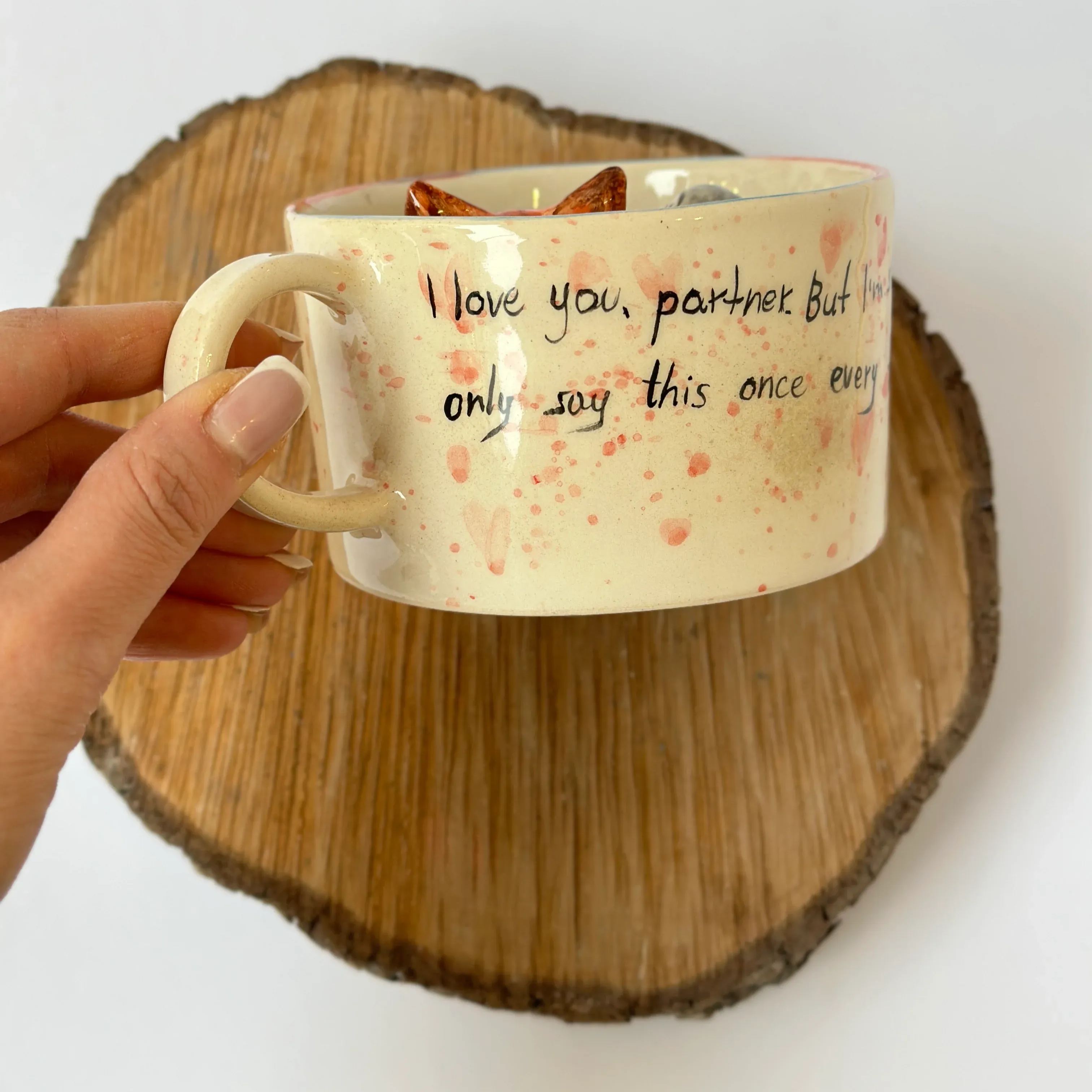 Handmade Ceramic Fox And Rabbit Character Mug