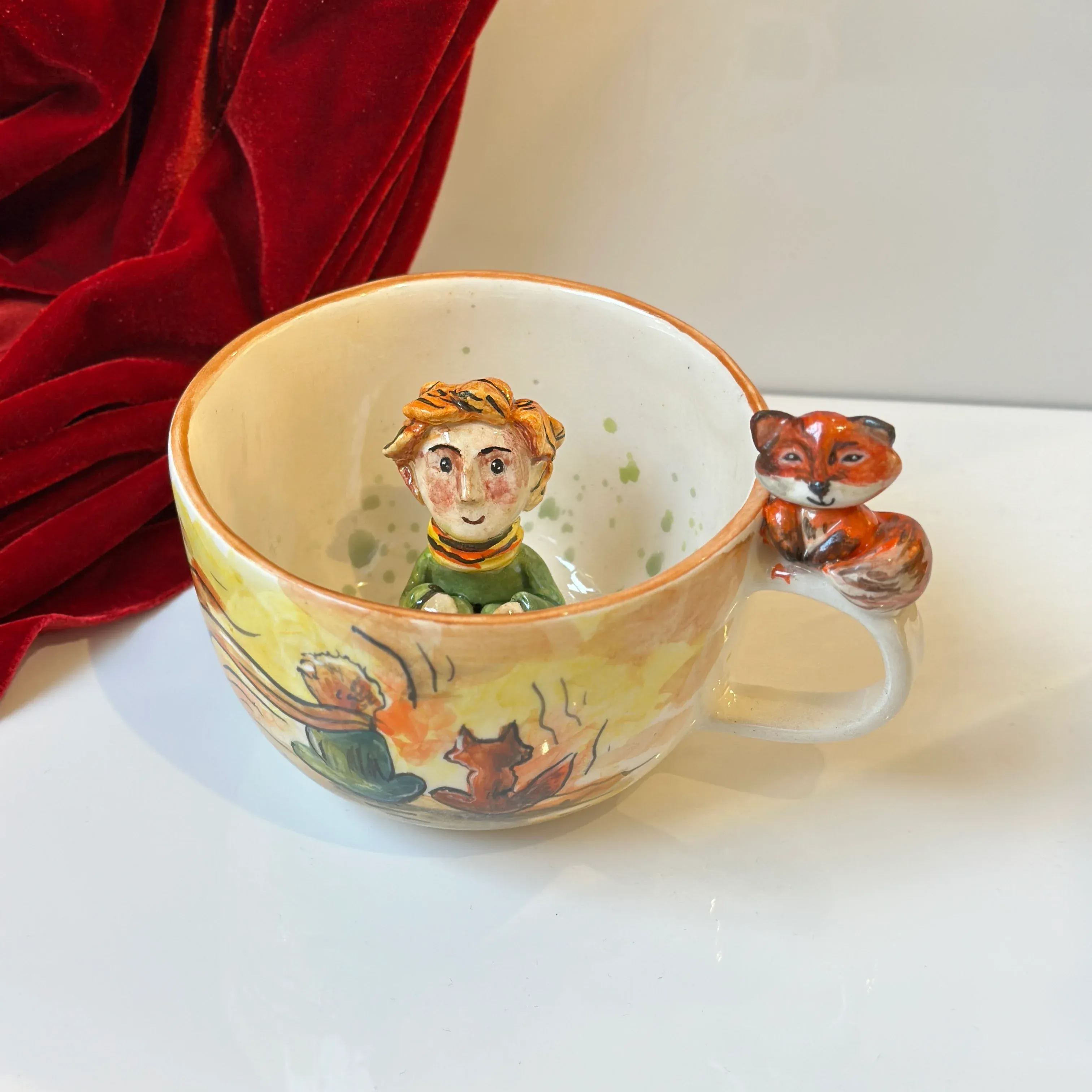 Prince Fox Figurine Sculpted Stone Cup