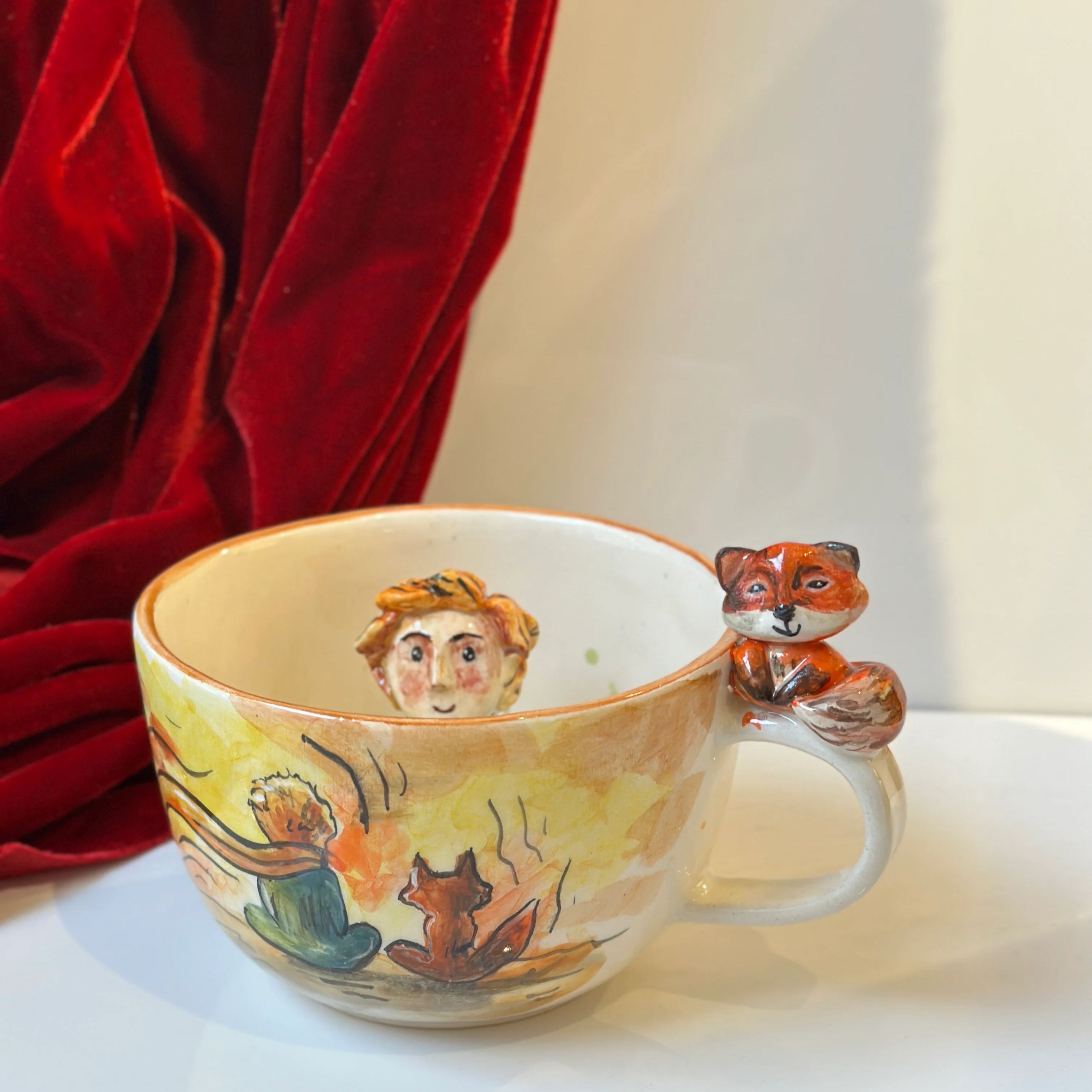 Prince Fox Figurine Sculpted Stone Cup