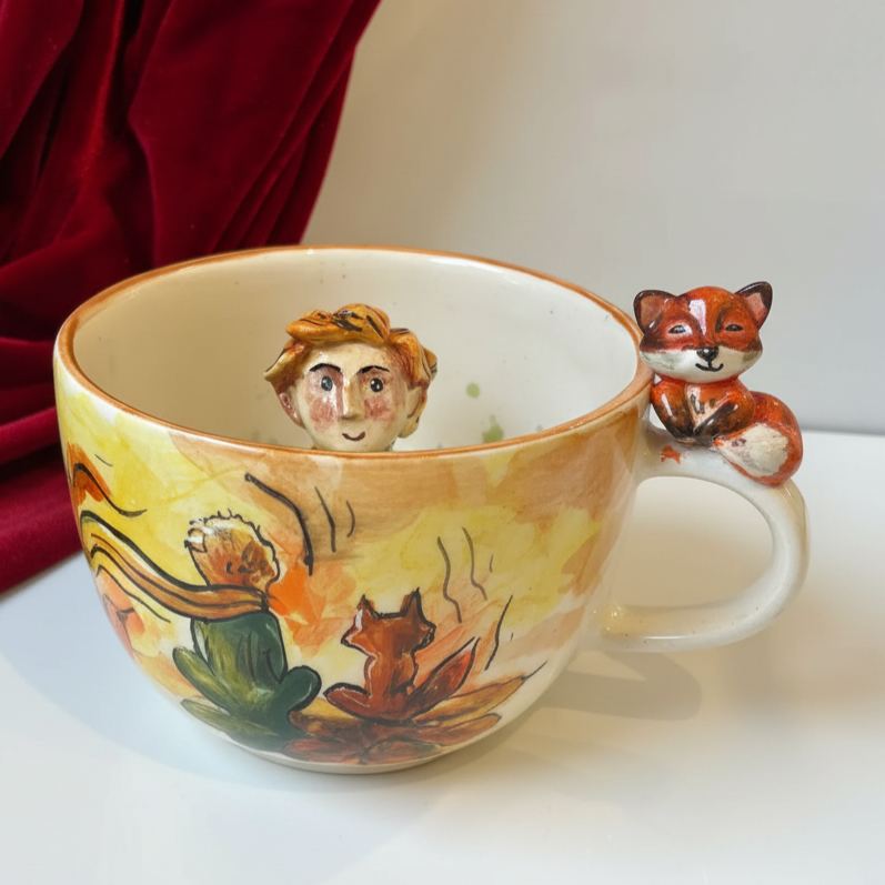 Prince Fox Figurine Sculpted Stone Cup