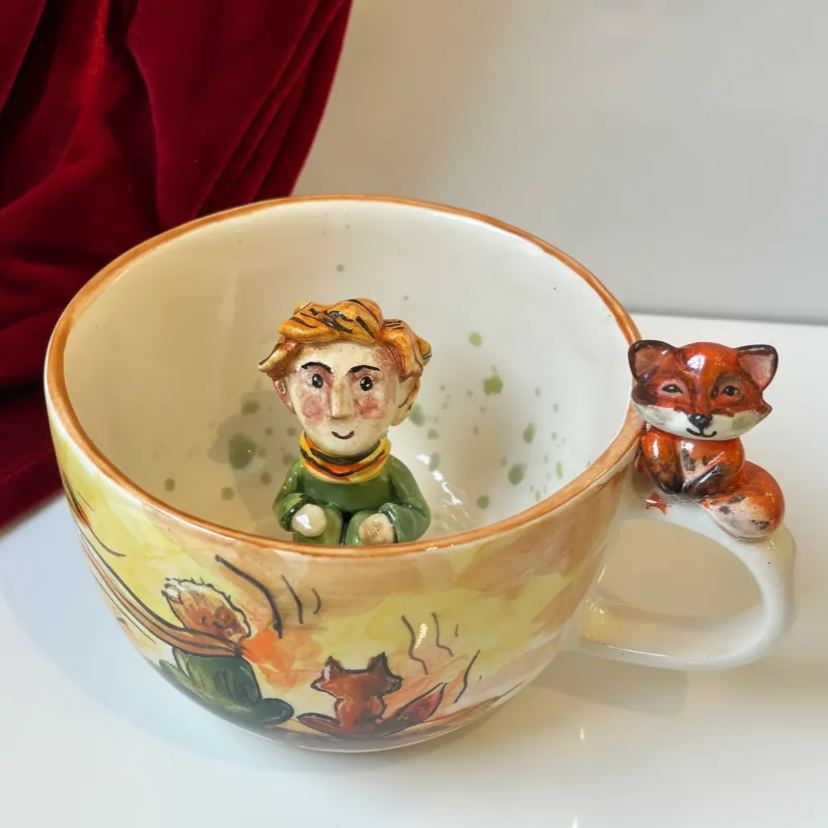 Prince Fox Figurine Sculpted Stone Cup