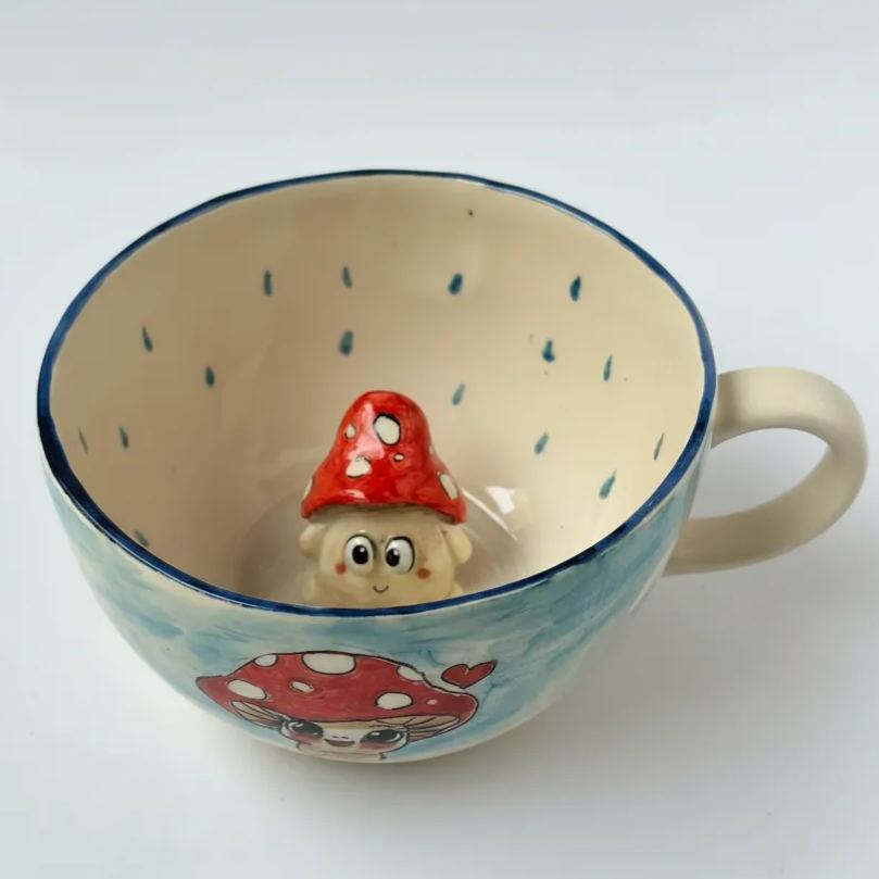 Mushroom Character Sculpted Glossy Stone Cup