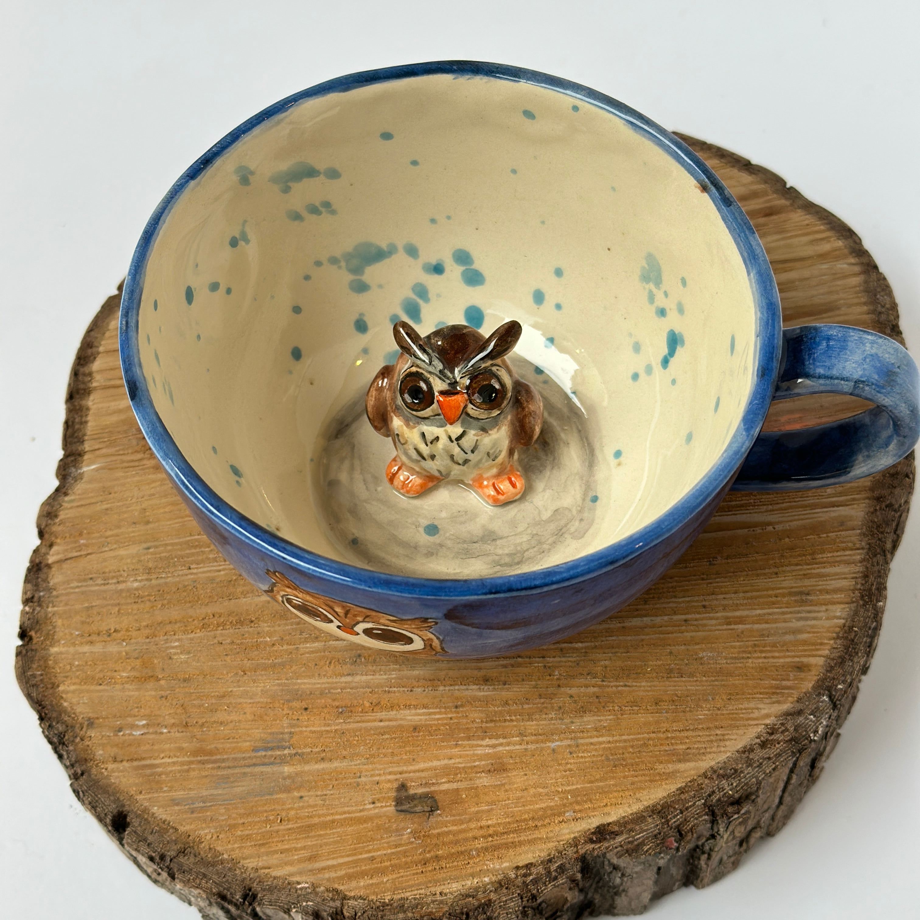 Owl Figurine Sculpted Cup