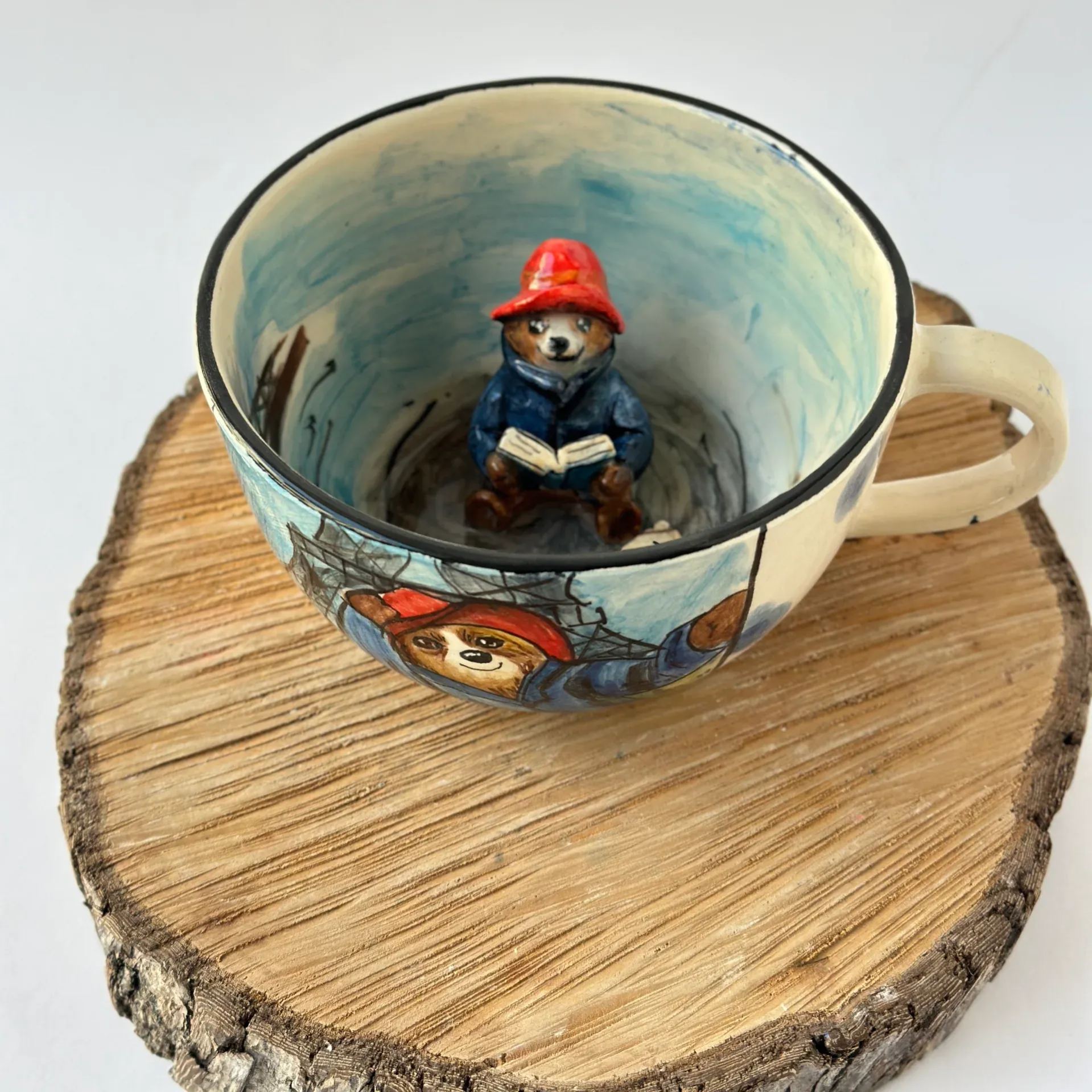 Handmade Ceramic Mug With Cartoon Bear Design