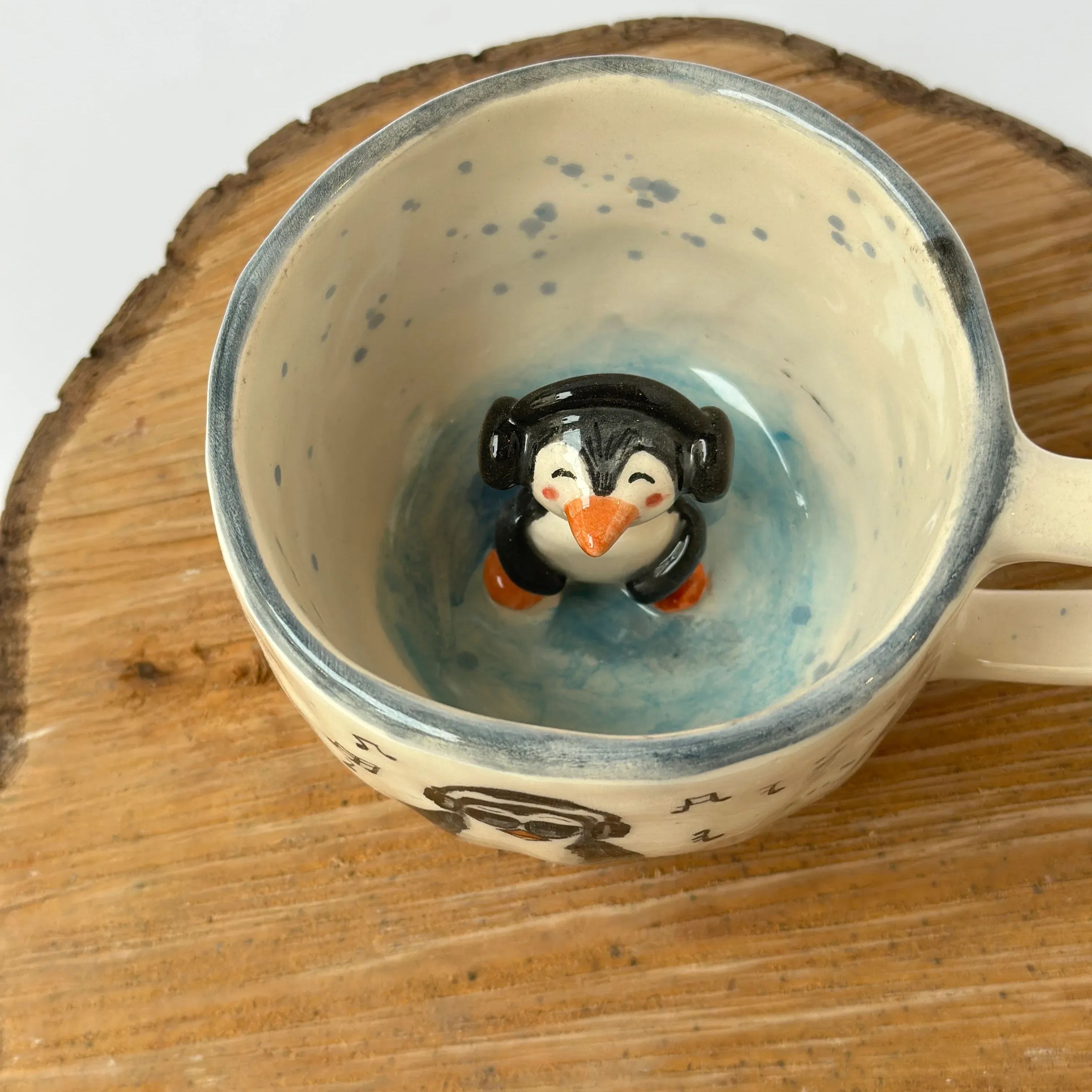 Penguin Headphone Figurine Sculpted Cup