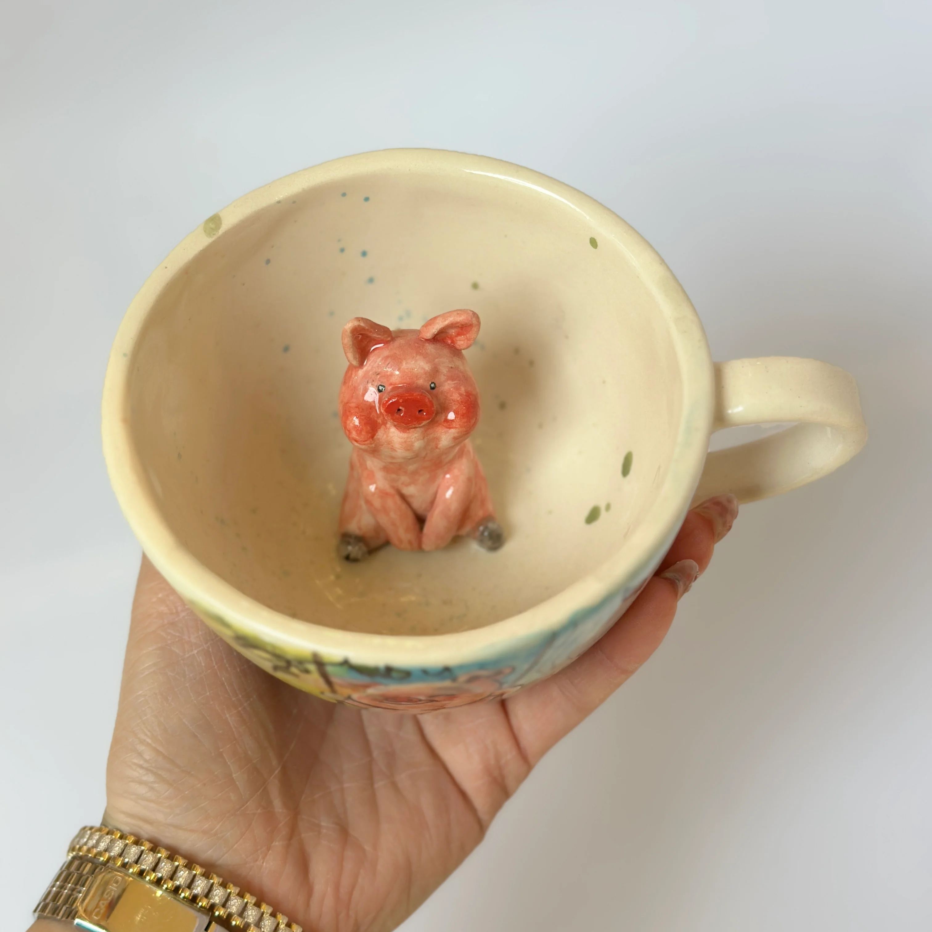 Pig Figurine Sculpted Speckled Stone Cup