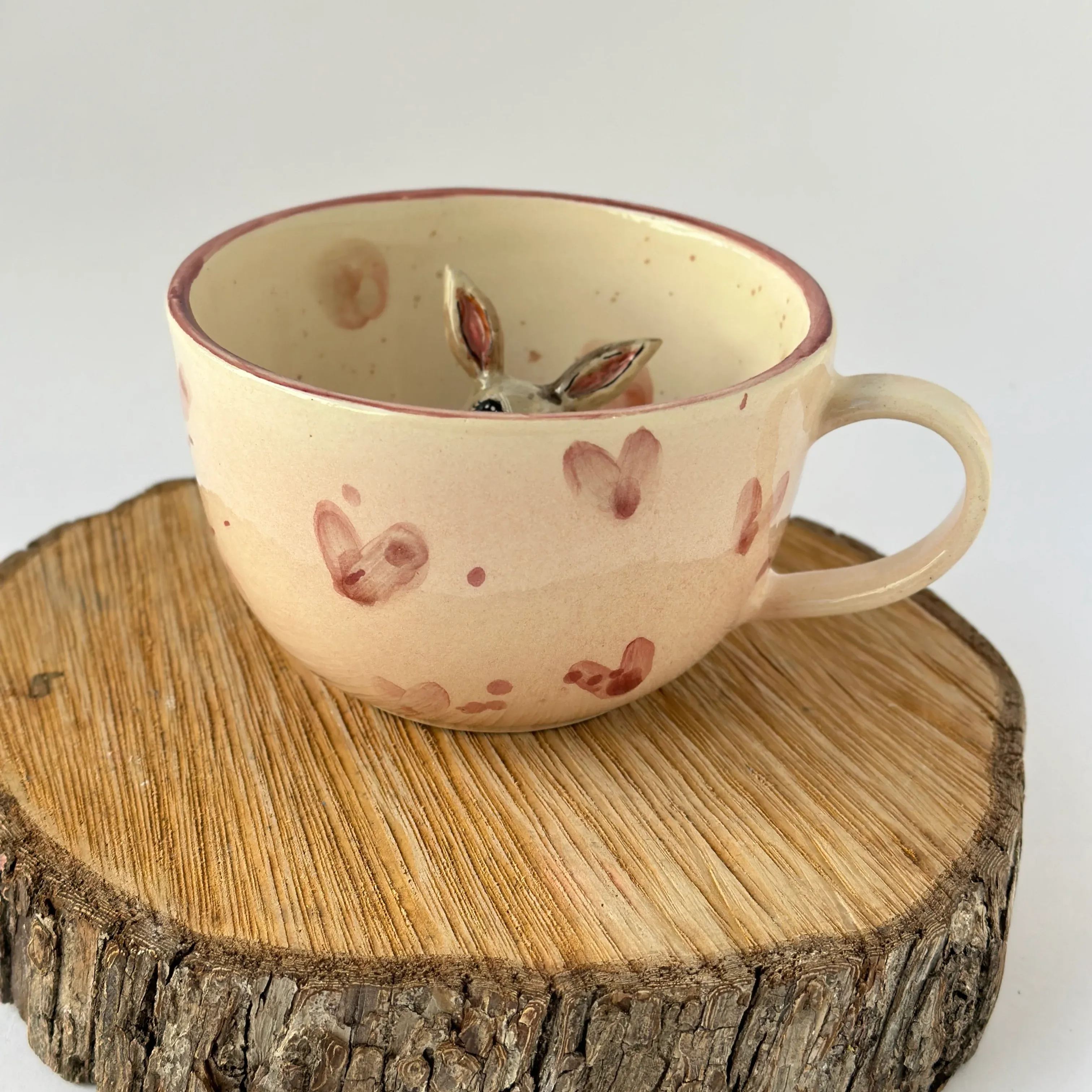 Bunny Figurine Sculpted Speckled Cup