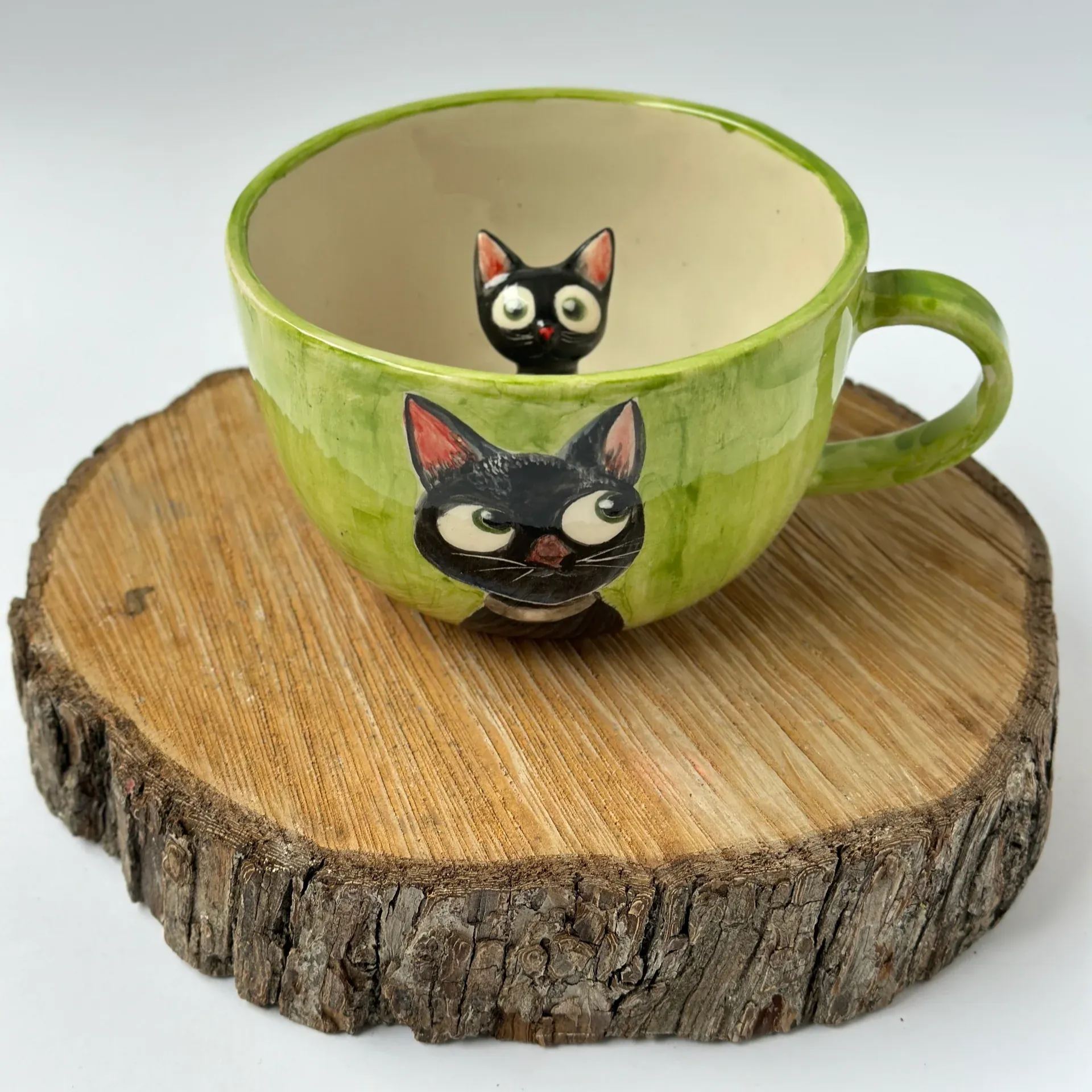 Handmade Ceramic Mug With Cat Design
