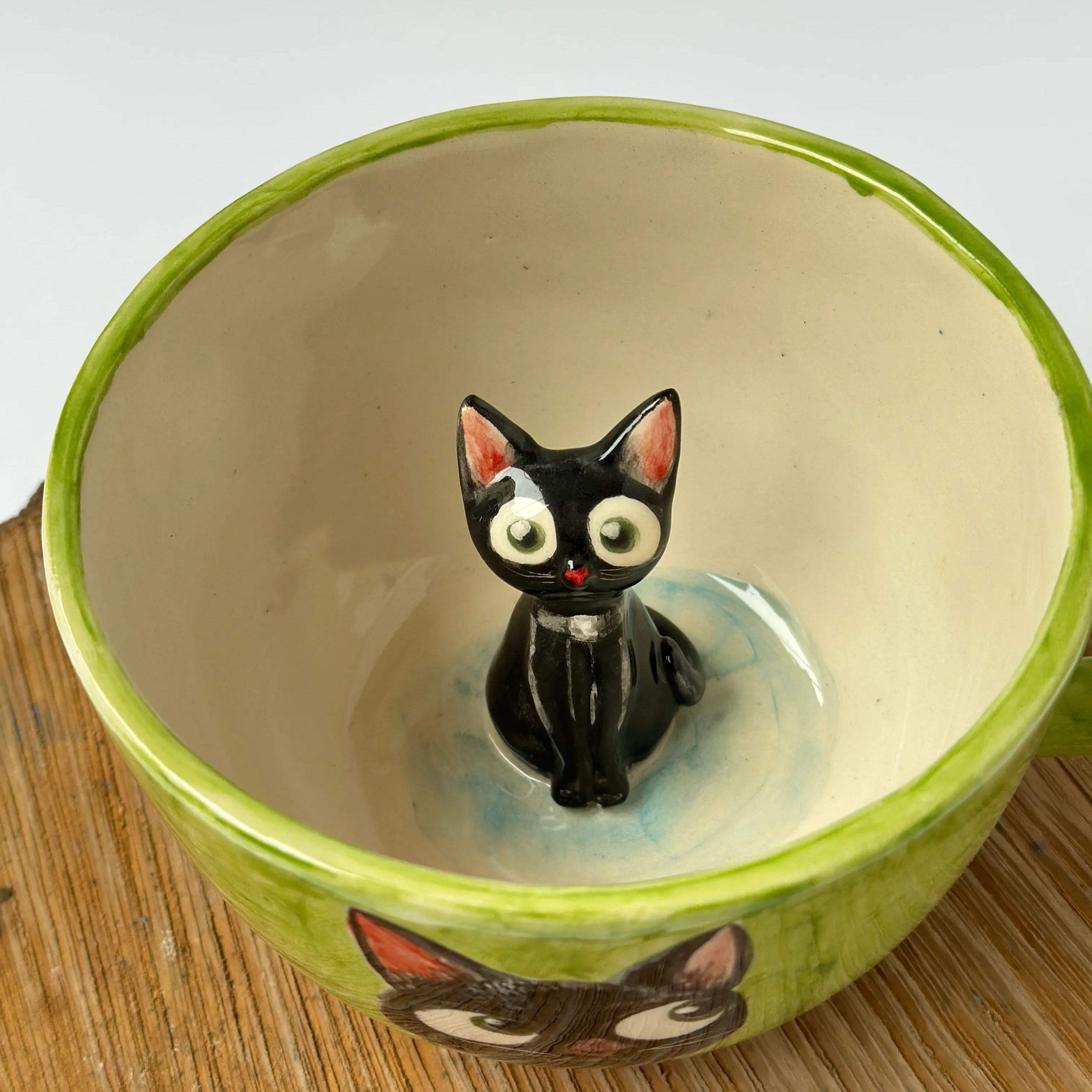 Handmade Ceramic Coffee Mug With Cat Design