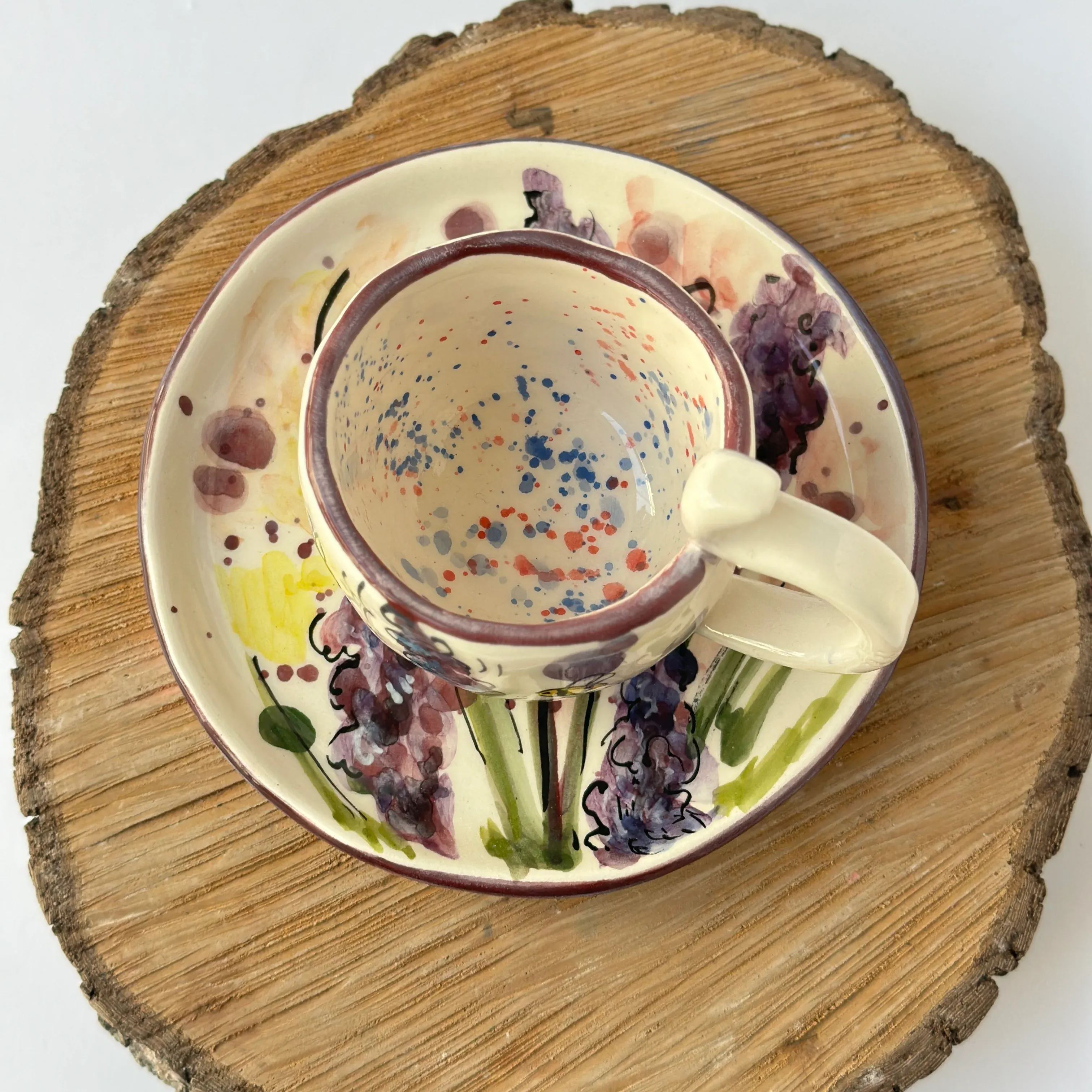 Floral Ceramic Coffee Mug And Plate Set