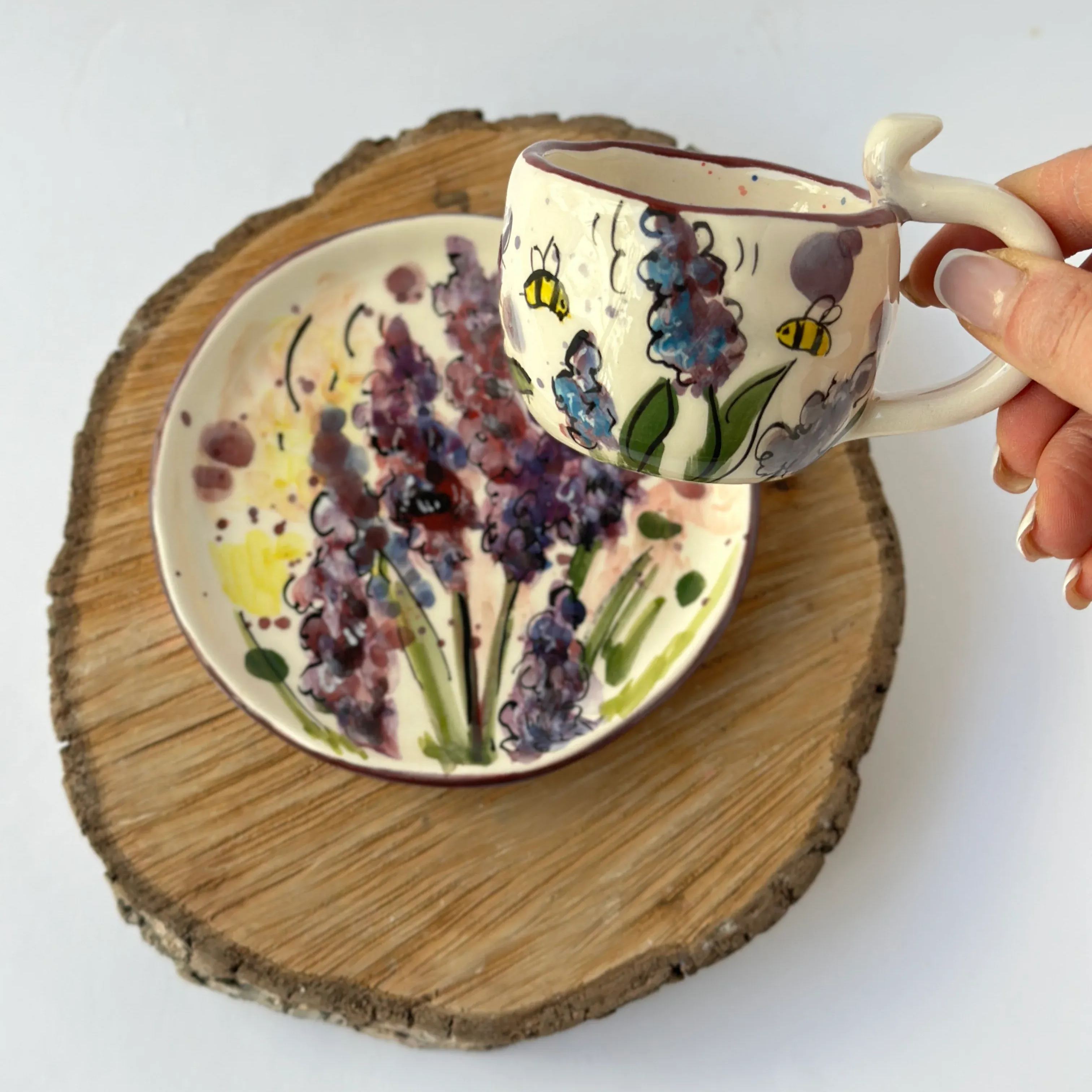 Floral Ceramic Coffee Mug And Plate Set