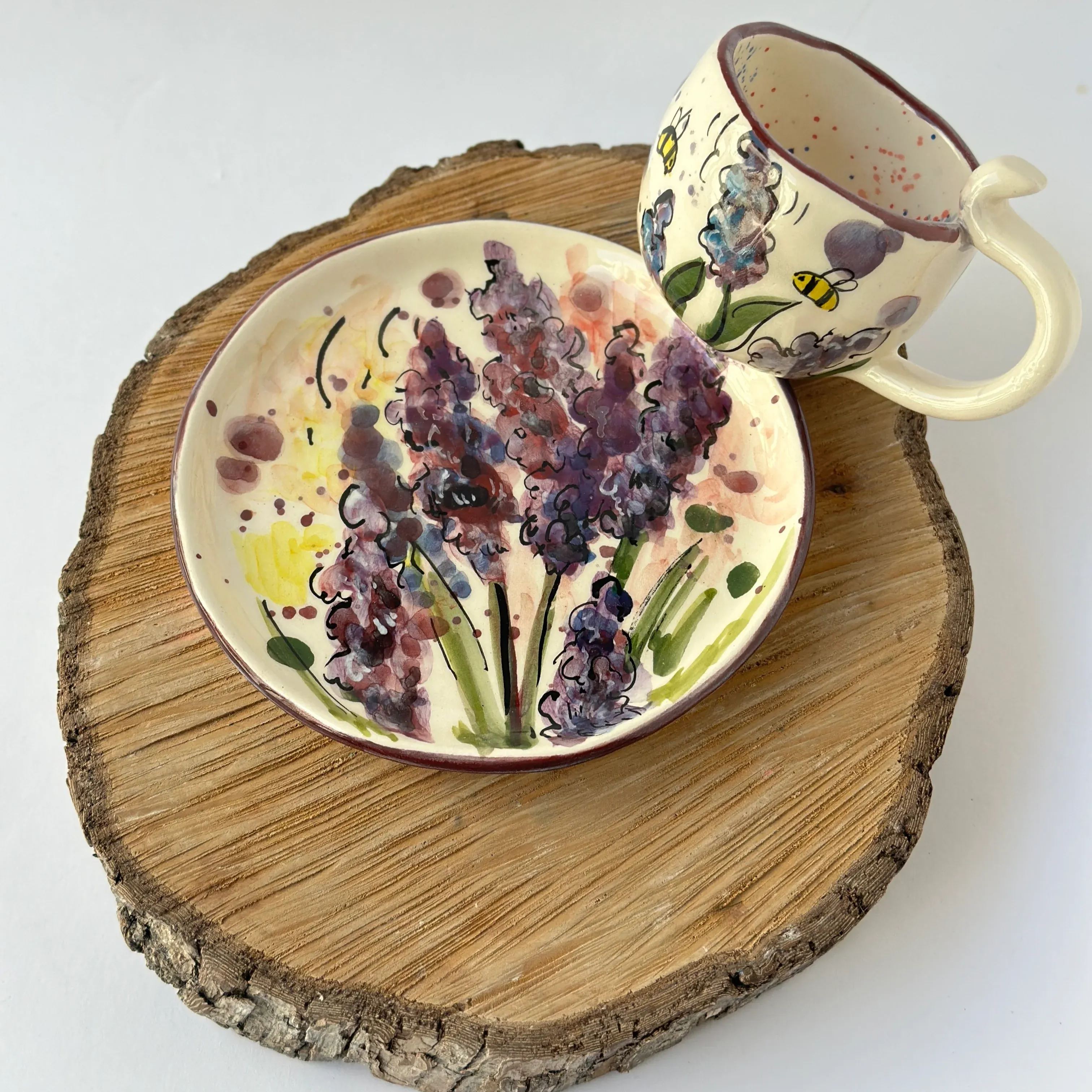 Floral Ceramic Coffee Mug And Plate Set