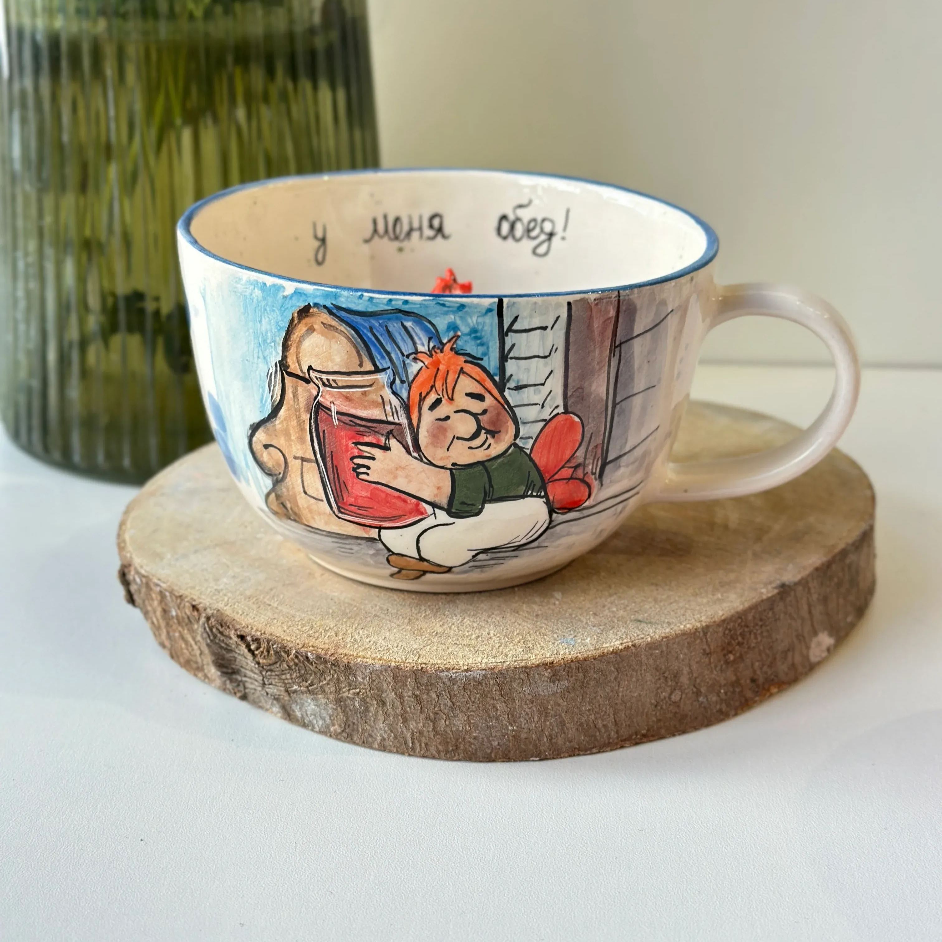 Handmade Ceramic Coffee Mug With Cartoon Character