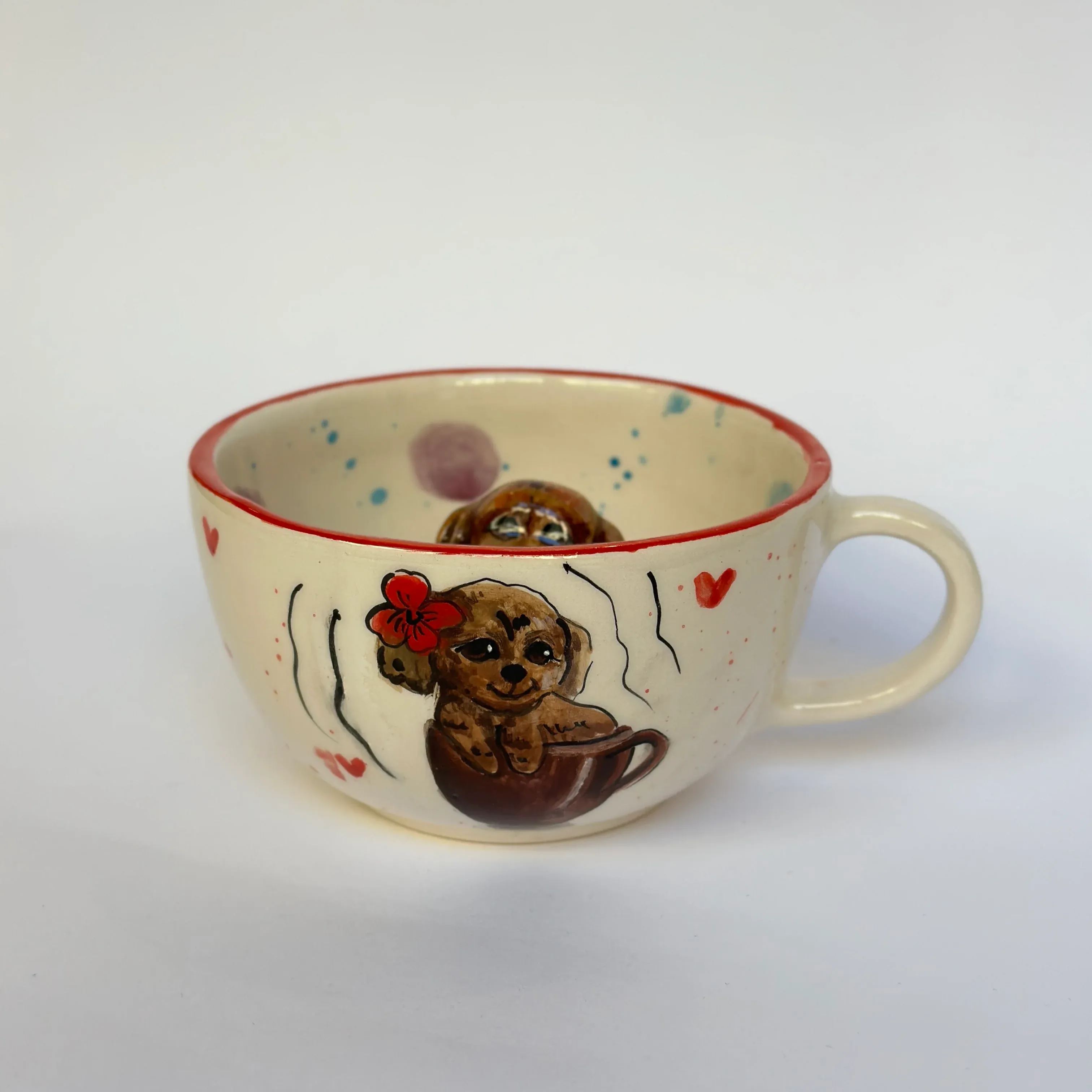 Handmade Ceramic Coffee Mug With Animal Motif