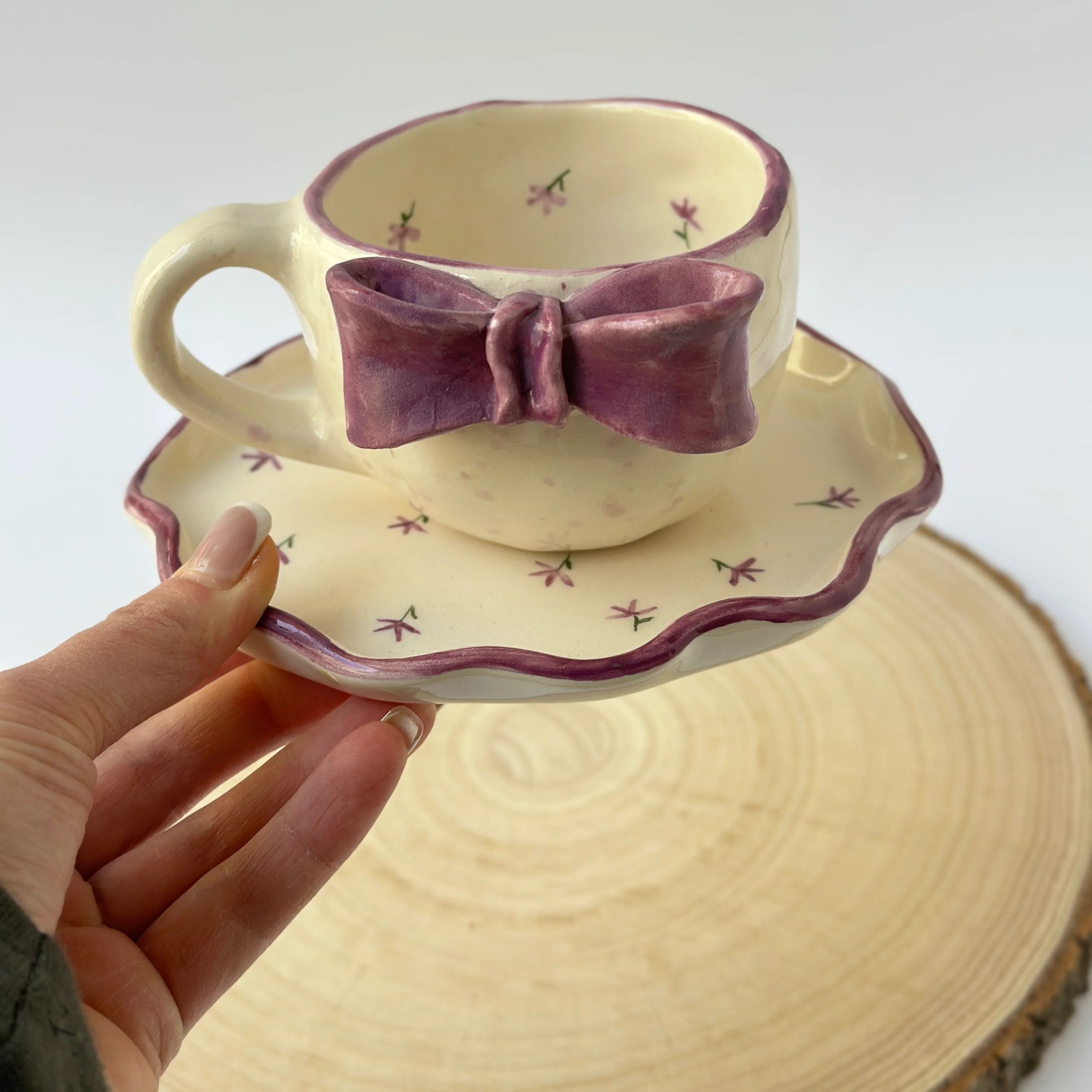 Handcrafted Ceramic Coffee Mug And Plate Set