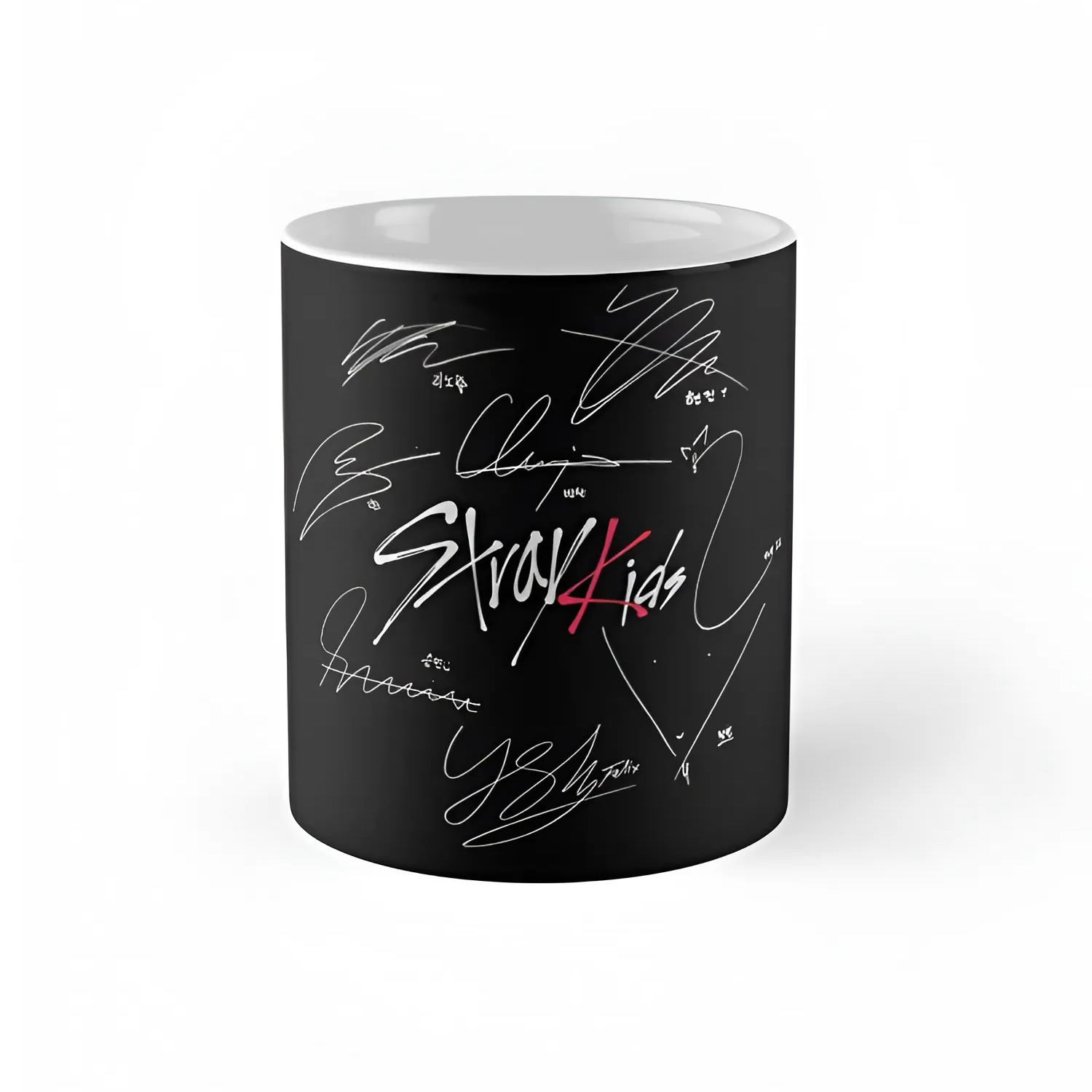 K Pop Coffee Mug With Stray Kids Logo And Member Signatures