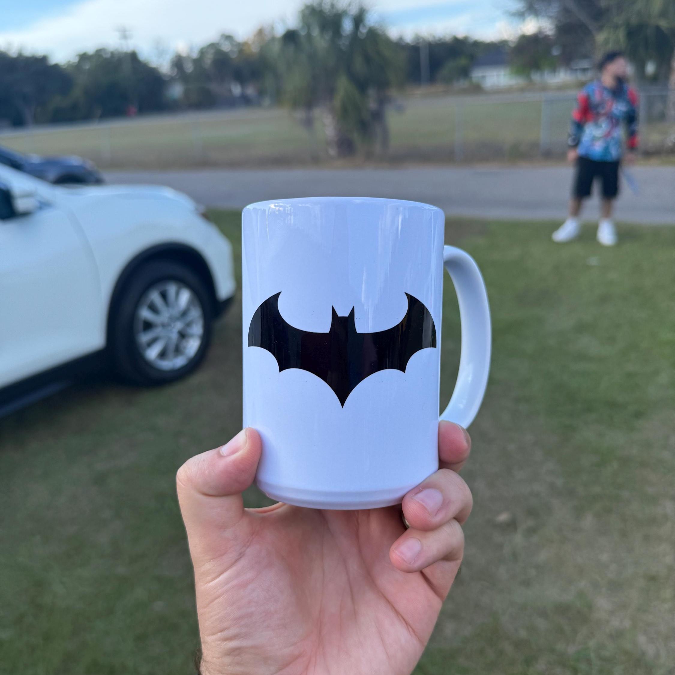 White Ceramic Coffee Cup With Batman Gotham City Design