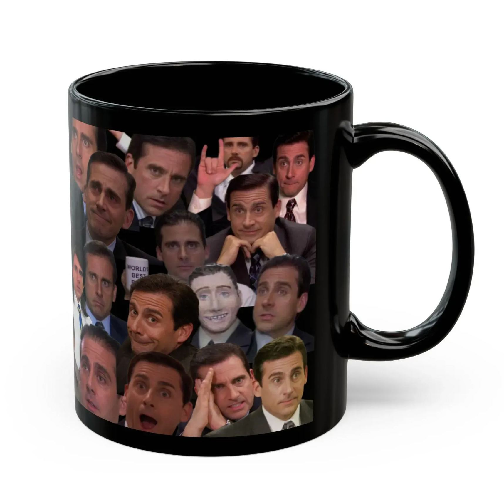Michael Scott Faces Print Black Mug Side View