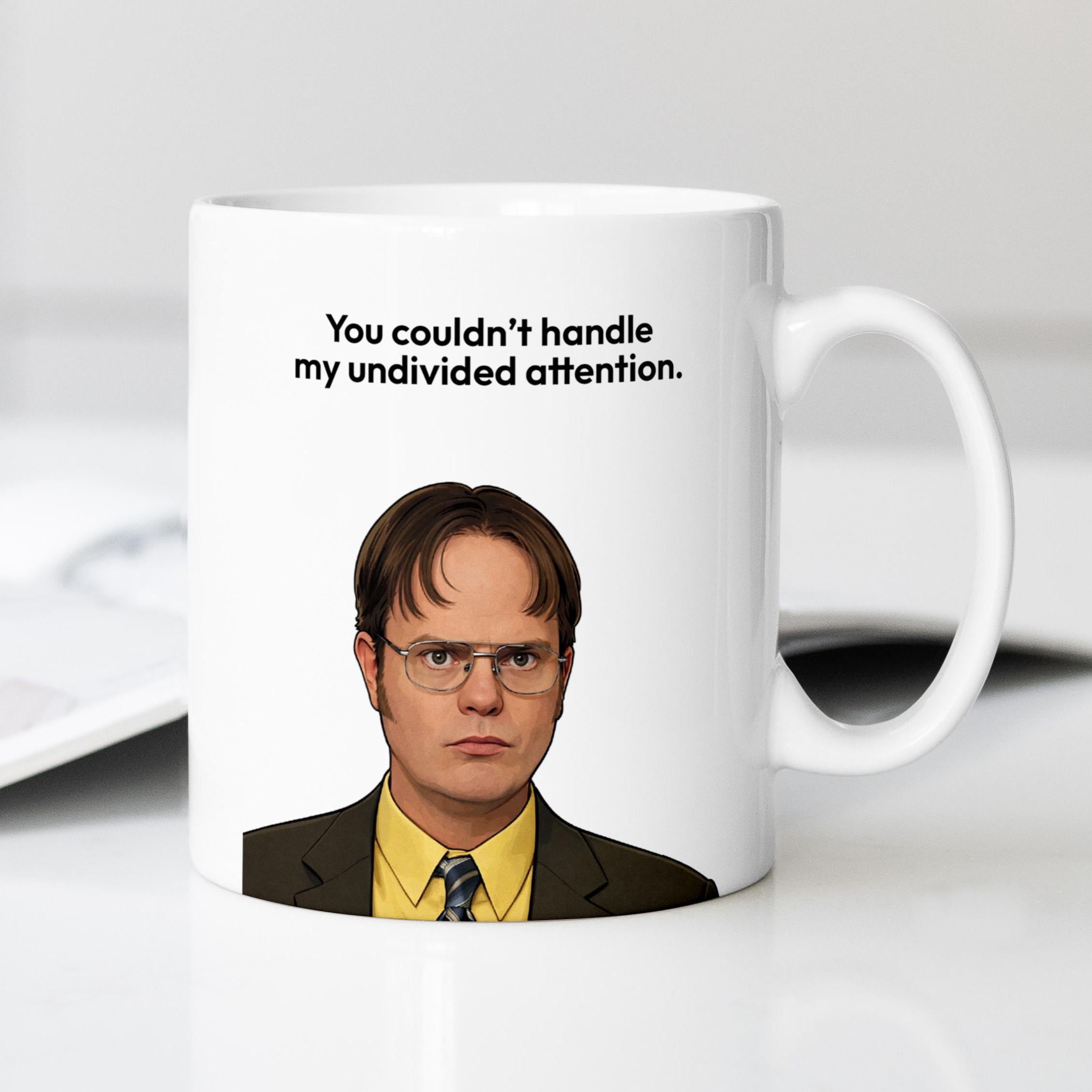 Dwight Schrute Character Mug With Undivided Attention Quote Front View