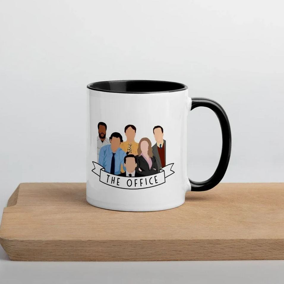 The Office US Cast Minimalist Character Art Ceramic Mug with Black Handle and Rim