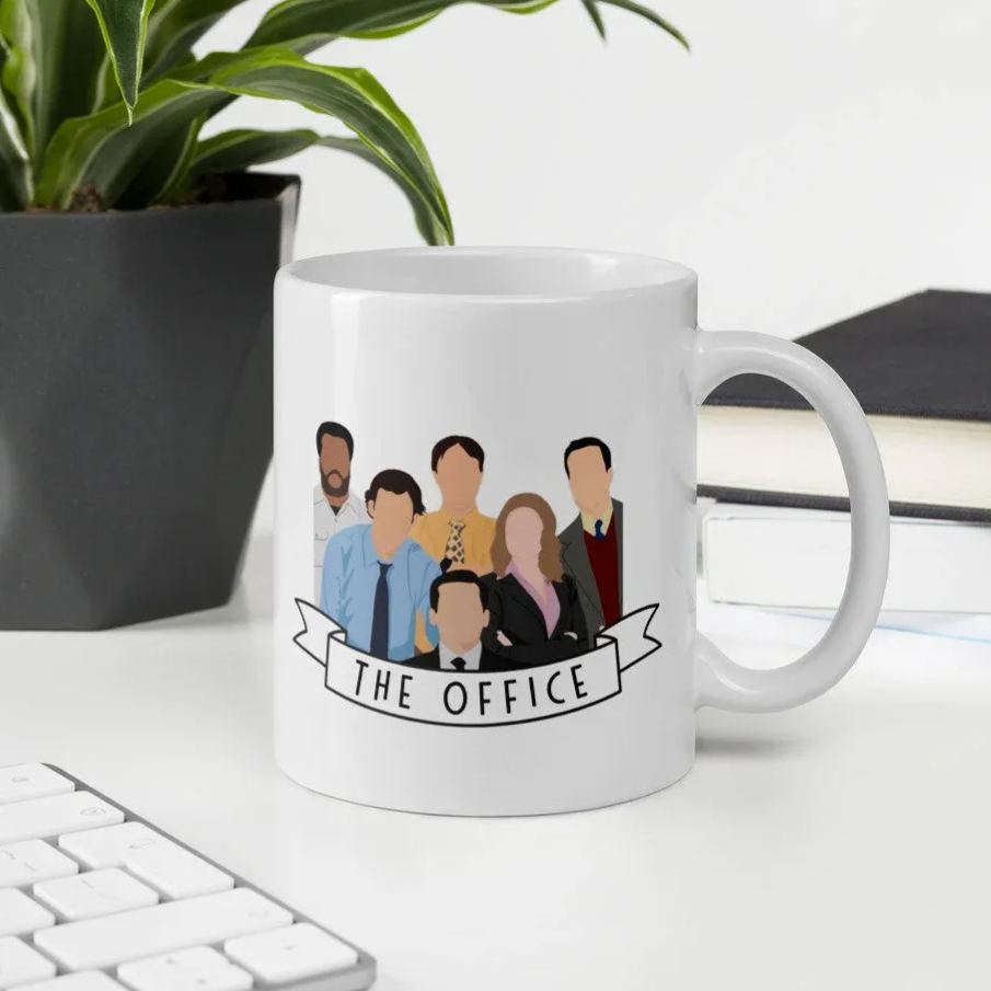 The Office US Cast Minimalist Character Art All White Ceramic Coffee Mug