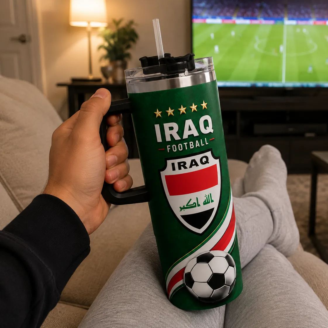 FIFA 2026 Iraq Football Sports All Over Printed 40oz Tumbler With Straw And Lid