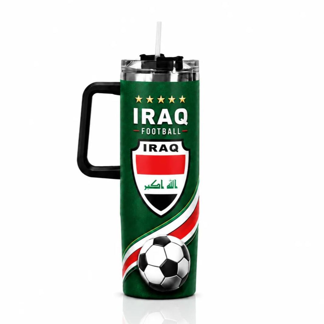 FIFA 2026 Iraq Football Sports All Over Printed 40oz Tumbler With Straw And Lid
