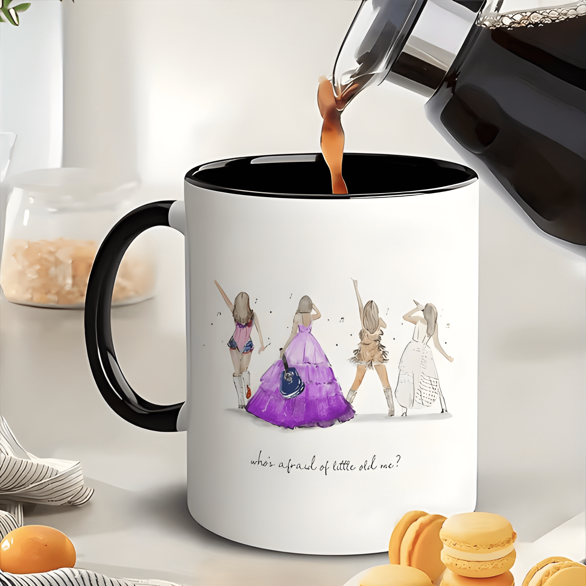 1pc 11oz Durable Ceramic Mug with TS Stage Outfits Illustration Design, Dishwasher and Microwave Safe, Ideal for Home, Office, Party Use, Trendy Music - Inspired Coffee Mug, Unique Gift for TS Fans
