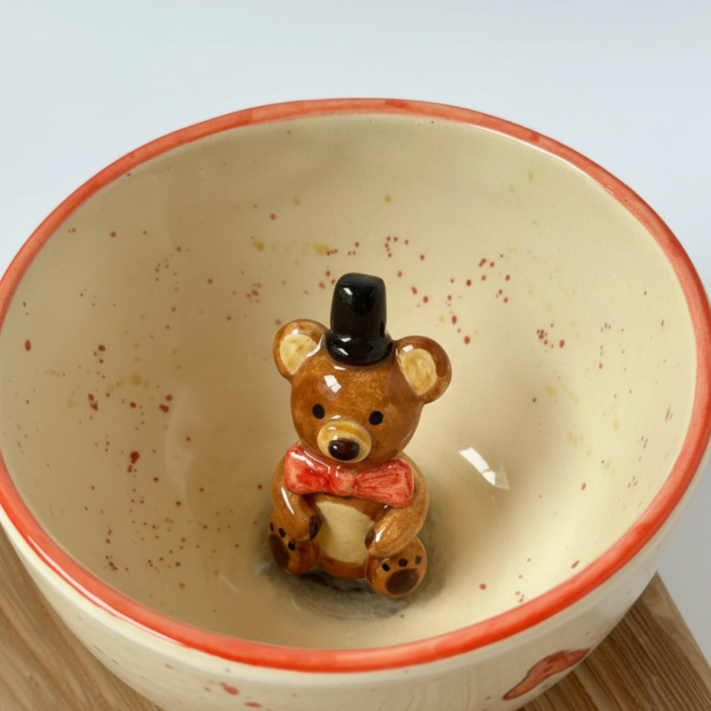 Handmade Ceramic Teddy Bear Bow Coffee Mug