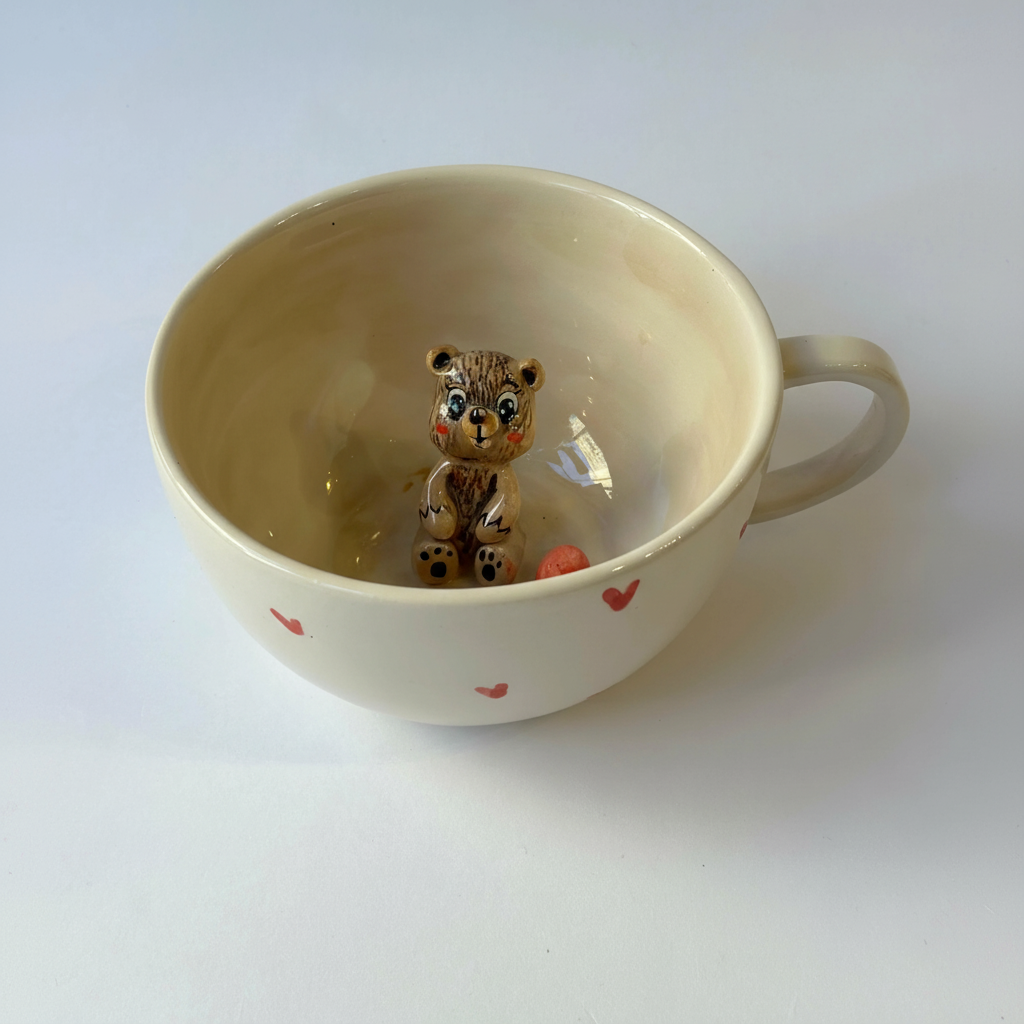 Handmade Ceramic Coffee Mug With Bear Design