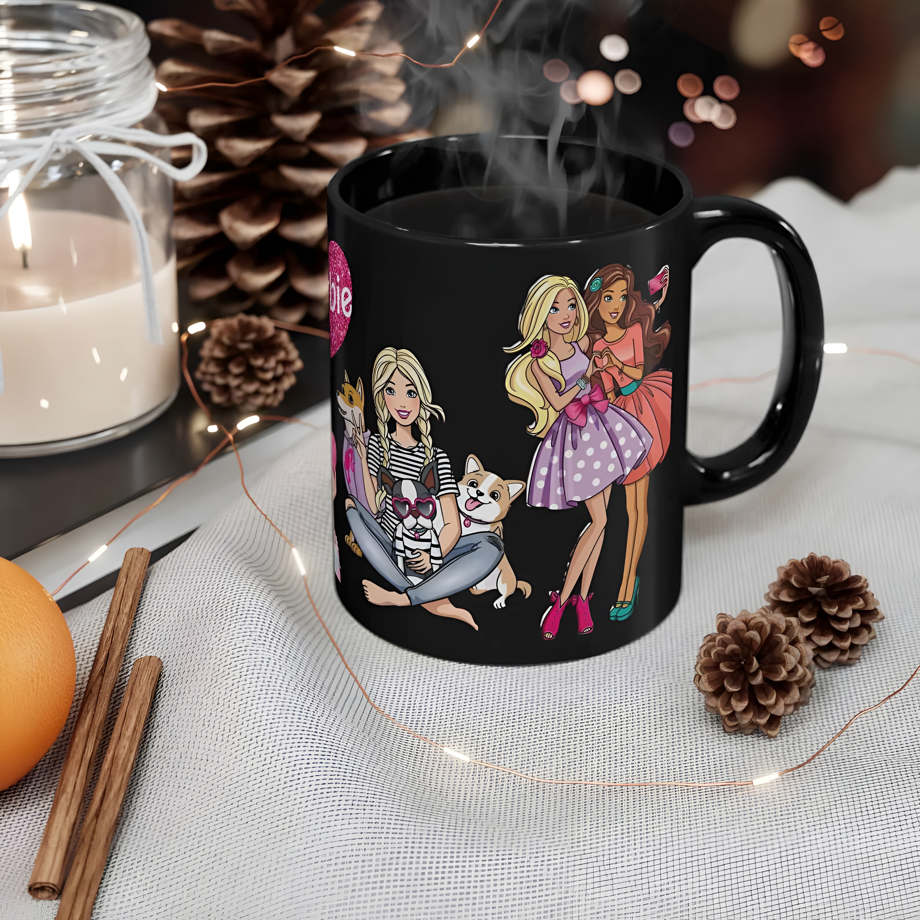 Barbie Retro Black Mug Doll & Pets Design Coffee Cup