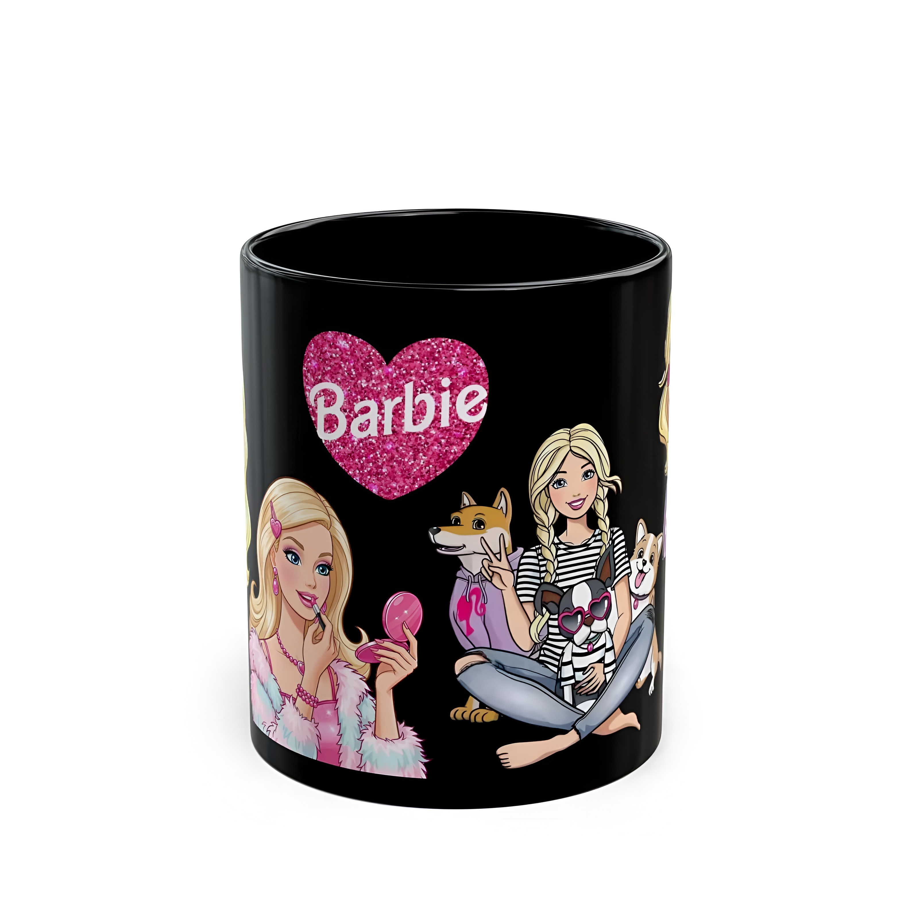 Barbie Retro Black Mug Doll & Pets Design Coffee Cup