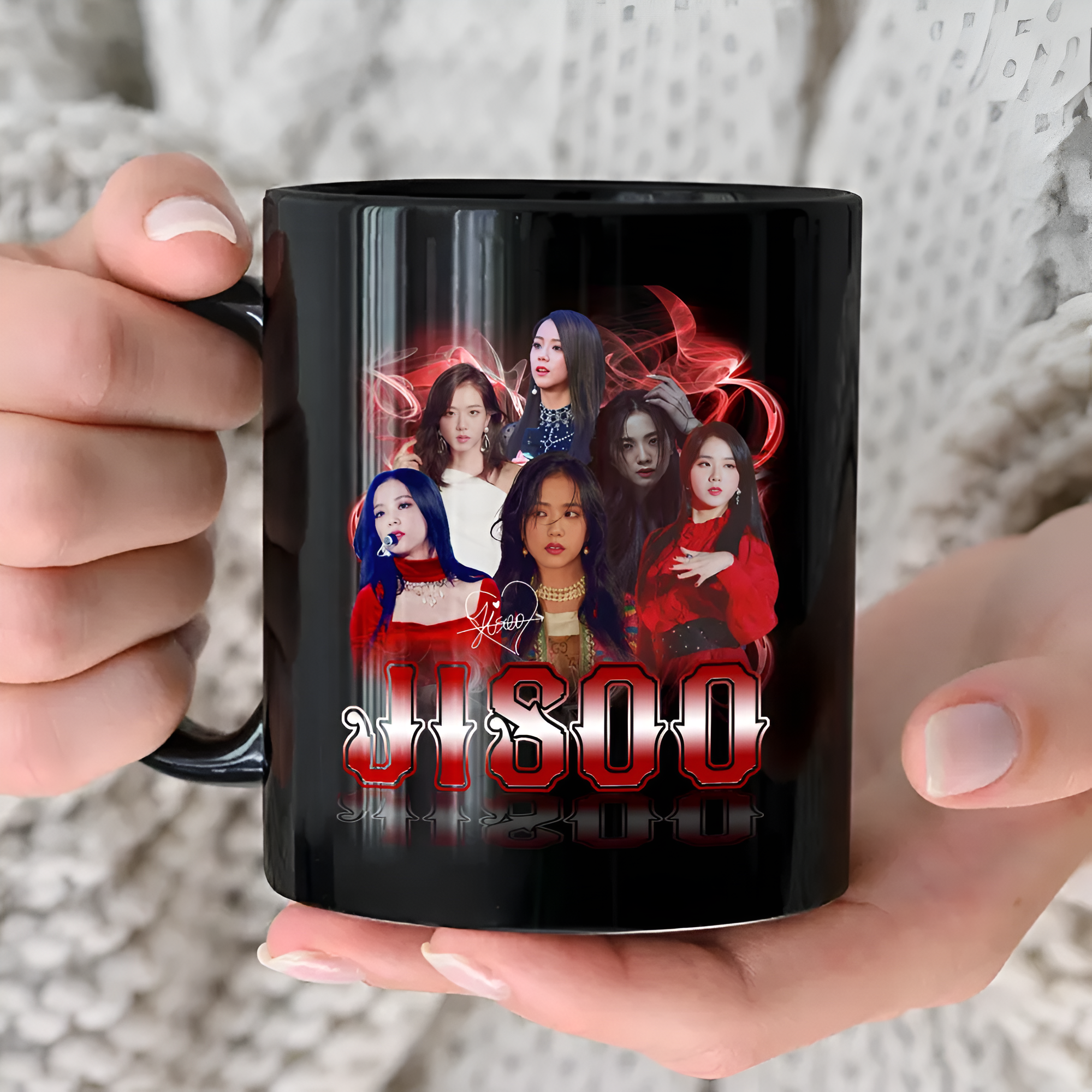 Jisoo Portrait Glossy Black Ceramic Mug