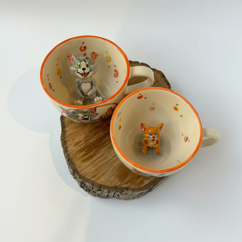 Handmade Cartoon Character Ceramic Tom And Jerry Coffee Mug