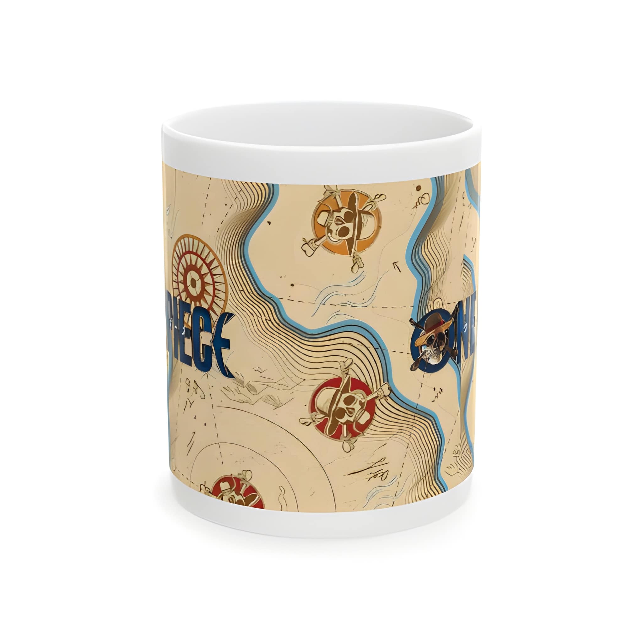 Vintage Treasure Map Mug | One Piece Live Acton Nautical Compass Pirate Skull Design