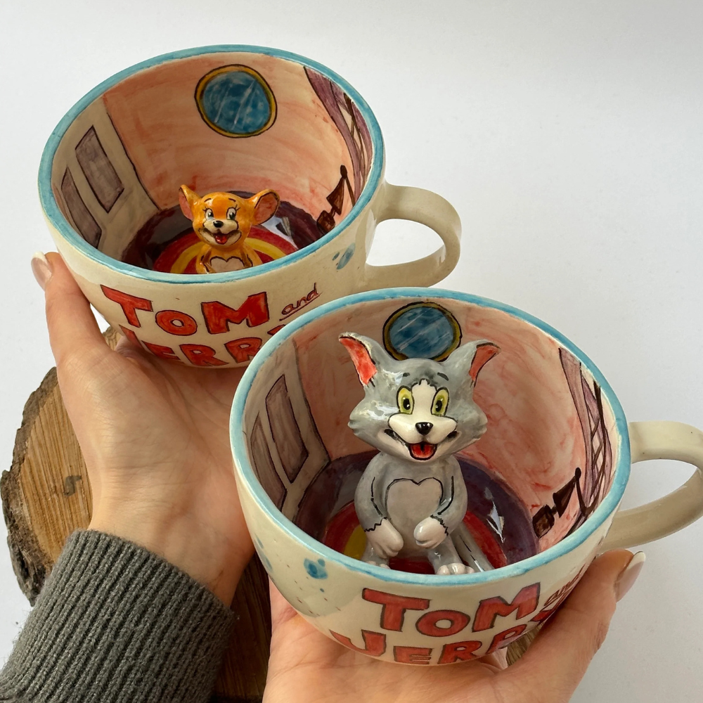 Set Of 2 Handmade Ceramic Cartoon Character Coffee Mug