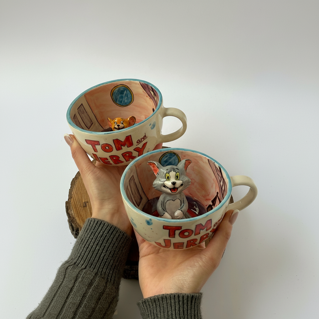 Set Of 2 Handmade Ceramic Cartoon Character Coffee Mug