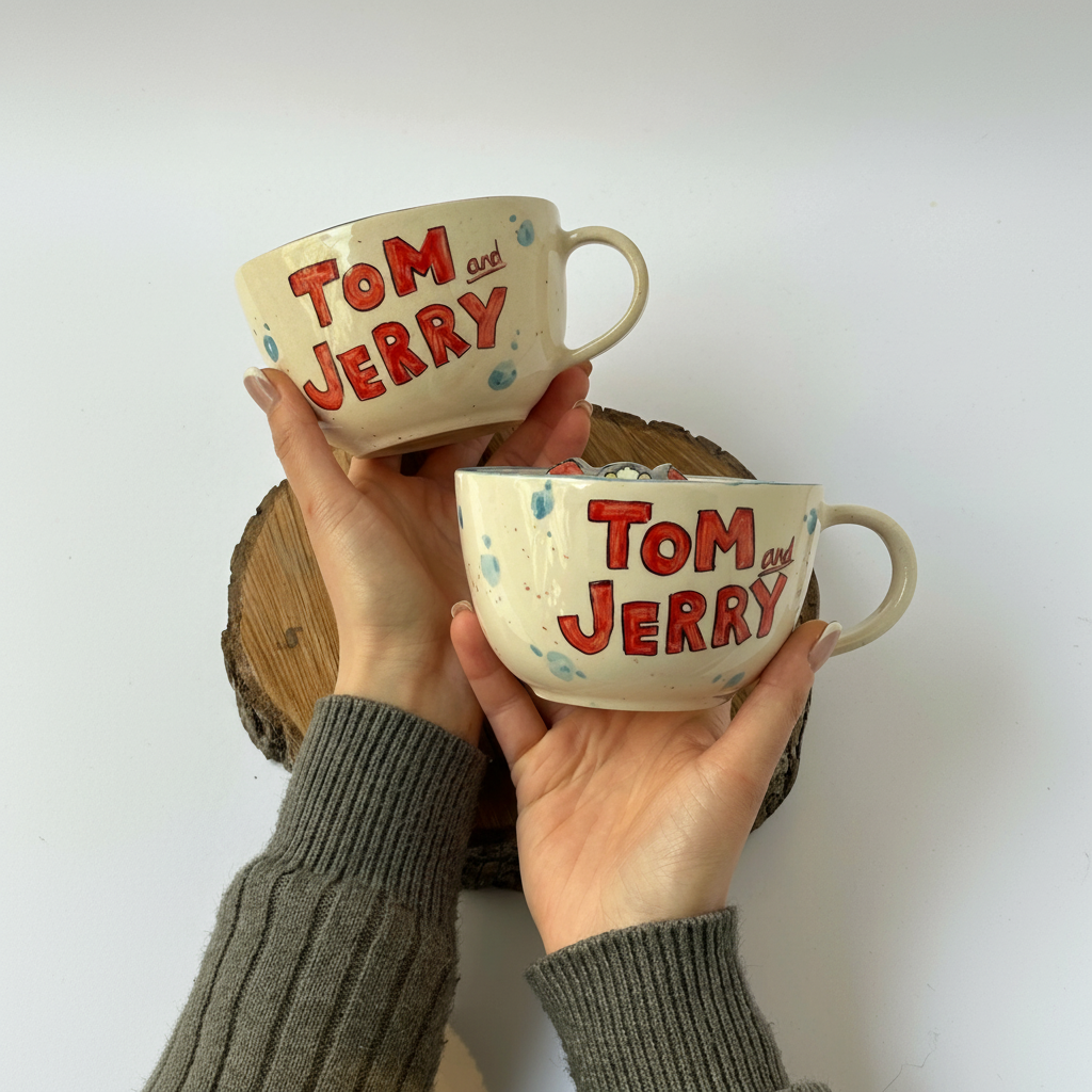 Set Of 2 Handmade Ceramic Cartoon Character Coffee Mug